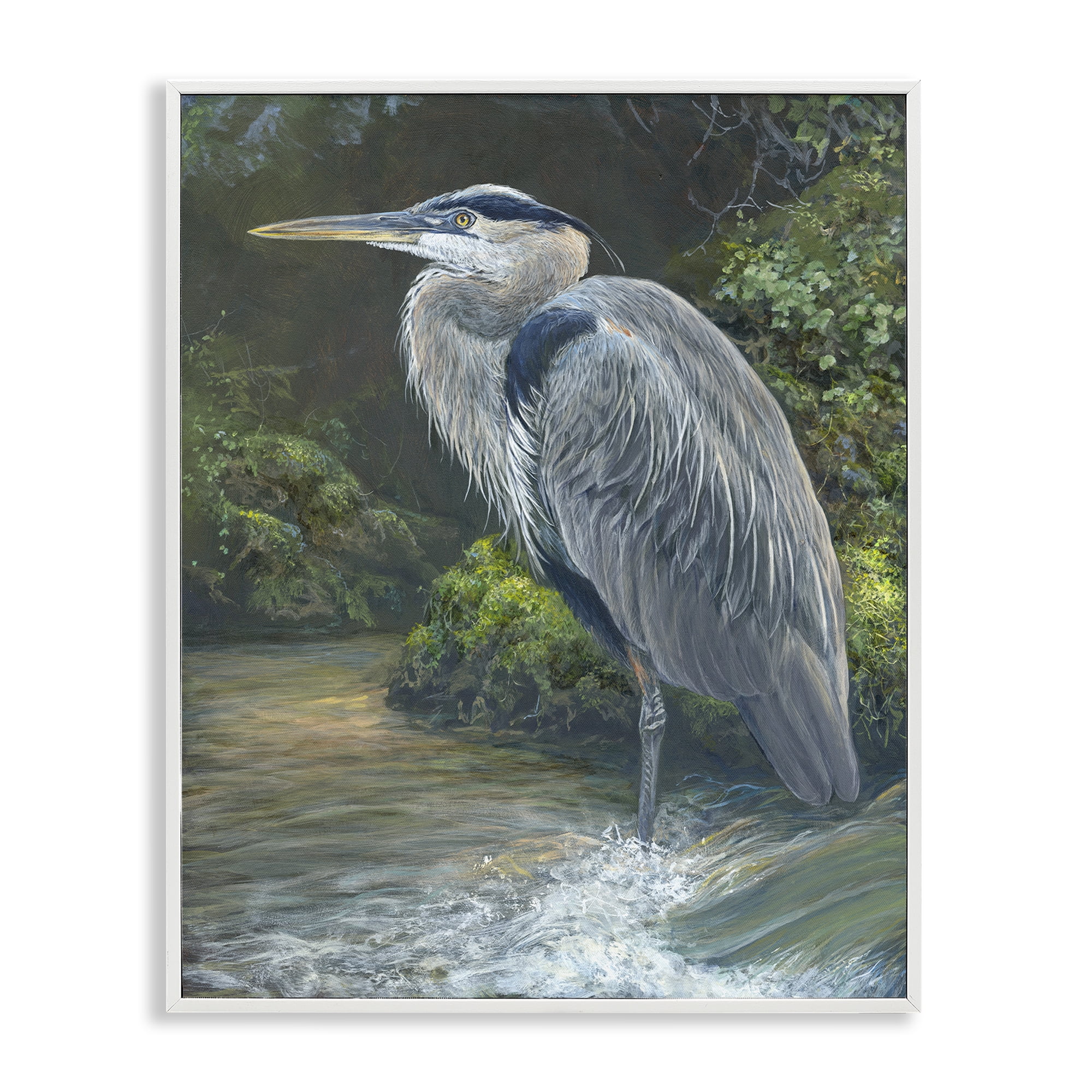 Stupell Industries Blue Heron at Water's Edge Animals Painting White Framed Art Print Wall Art, 11 x 14