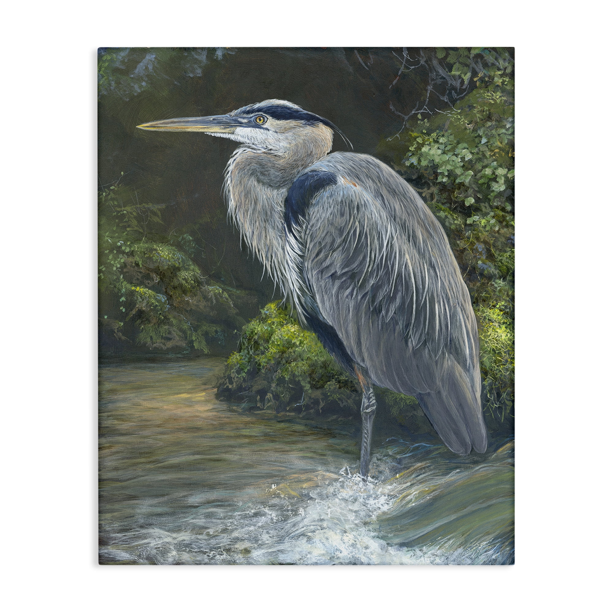 Stupell Industries Blue Heron at Water's Edge Animals Painting Wrapped Canvas Art Print Wall Art, 30 x 40