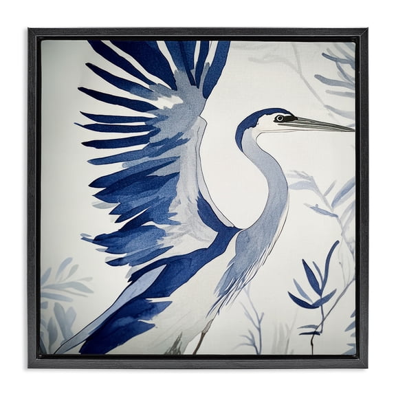 Stupell Industries Blue Heron in Cool Tones Black Framed Floater Canvas Wall Art design by Mona Grace, 18 x 18
