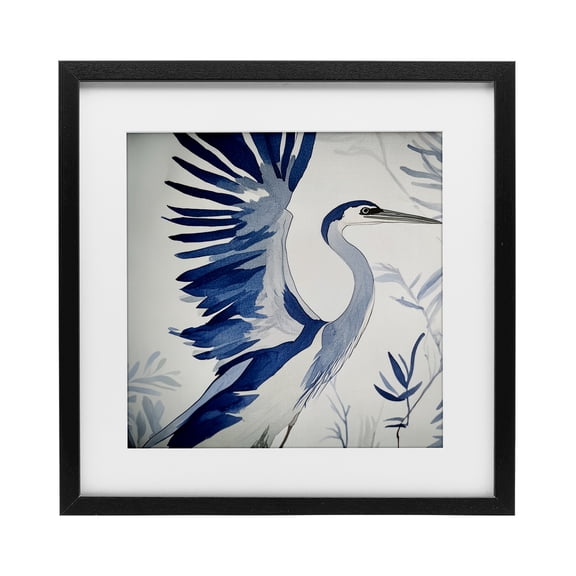 Stupell Industries Blue Heron in Cool Tones Black Framed Print Under Glass design by Mona Grace, 13 x 13