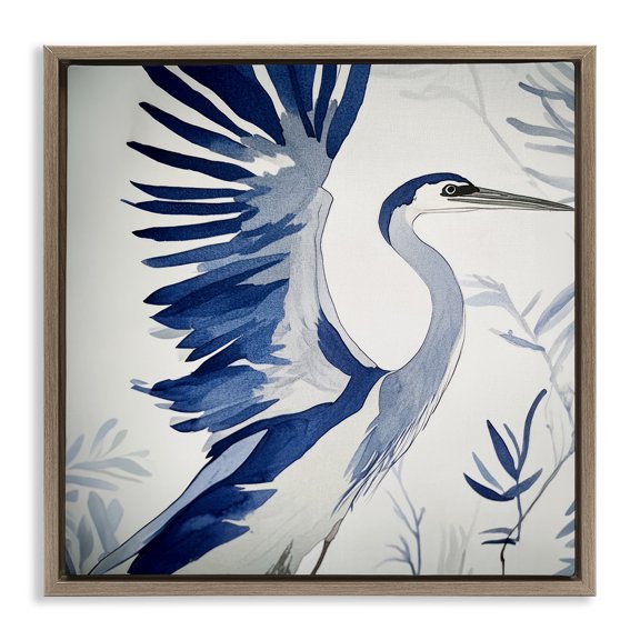 Stupell Industries Blue Heron in Cool Tones Brown Framed Floater Canvas Wall Art design by Mona Grace, 25 x 25