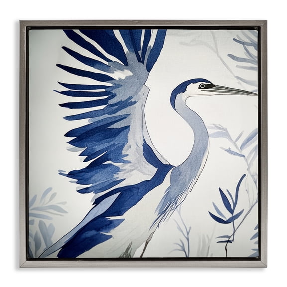 Stupell Industries Blue Heron in Cool Tones Gray Framed Floater Canvas Wall Art design by Mona Grace, 25 x 25