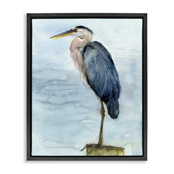 Stupell Industries Blue Heron's Perch Nautical & Beach Painting Black Floater Framed Canvas Art Print Wall Art, 25 x 31