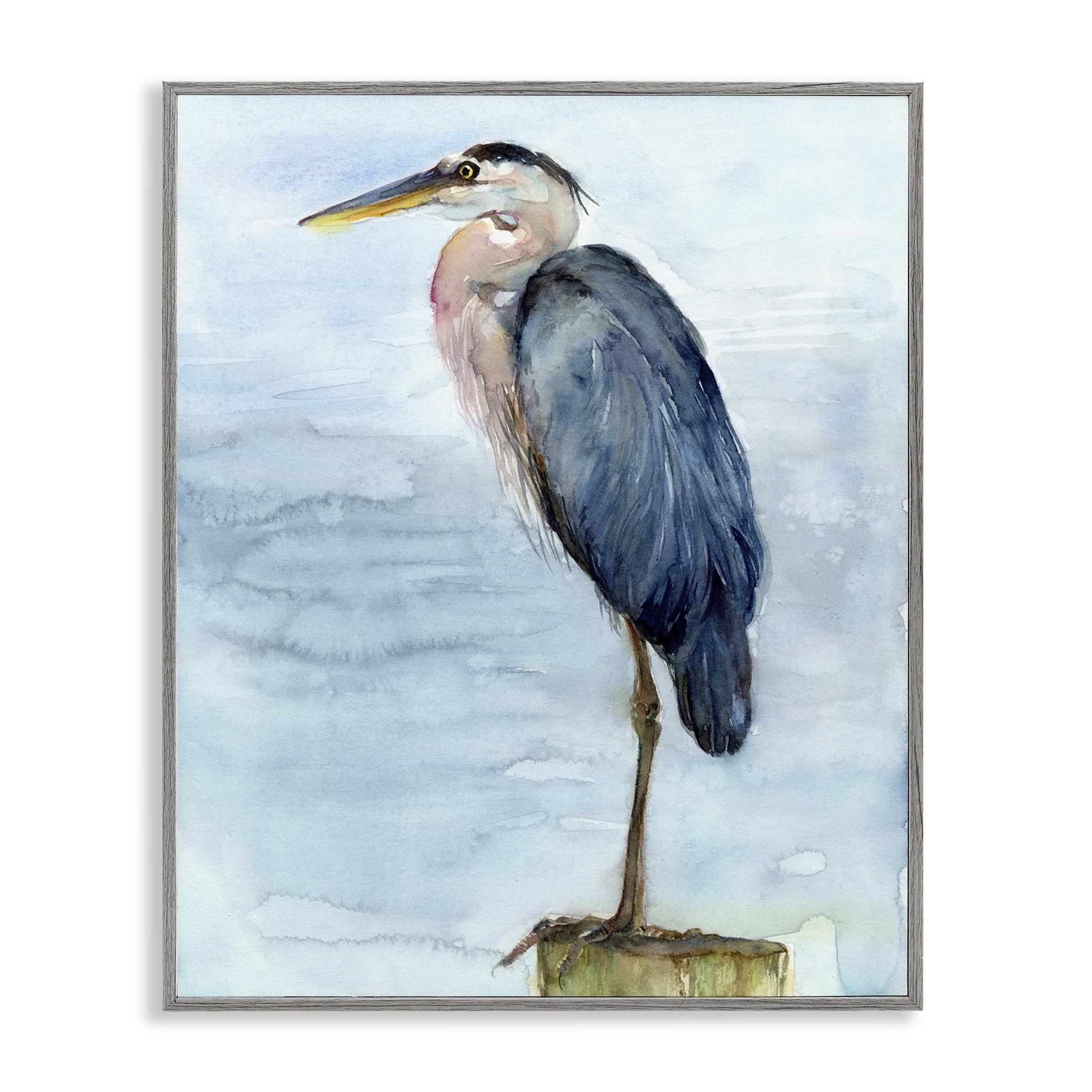 Stupell Industries Blue Heron's Perch Nautical & Beach Painting Gray Framed Art Print Wall Art, 24 x 30