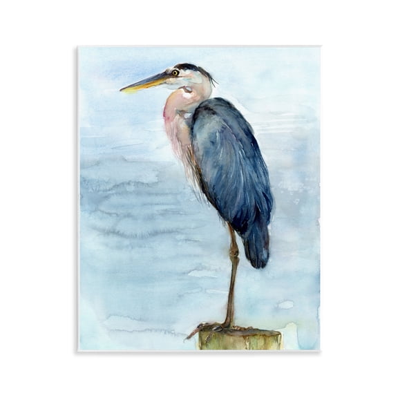 Stupell Industries Blue Heron's Perch Nautical & Beach Painting Unframed Art Print Wall Art, 11 x 14