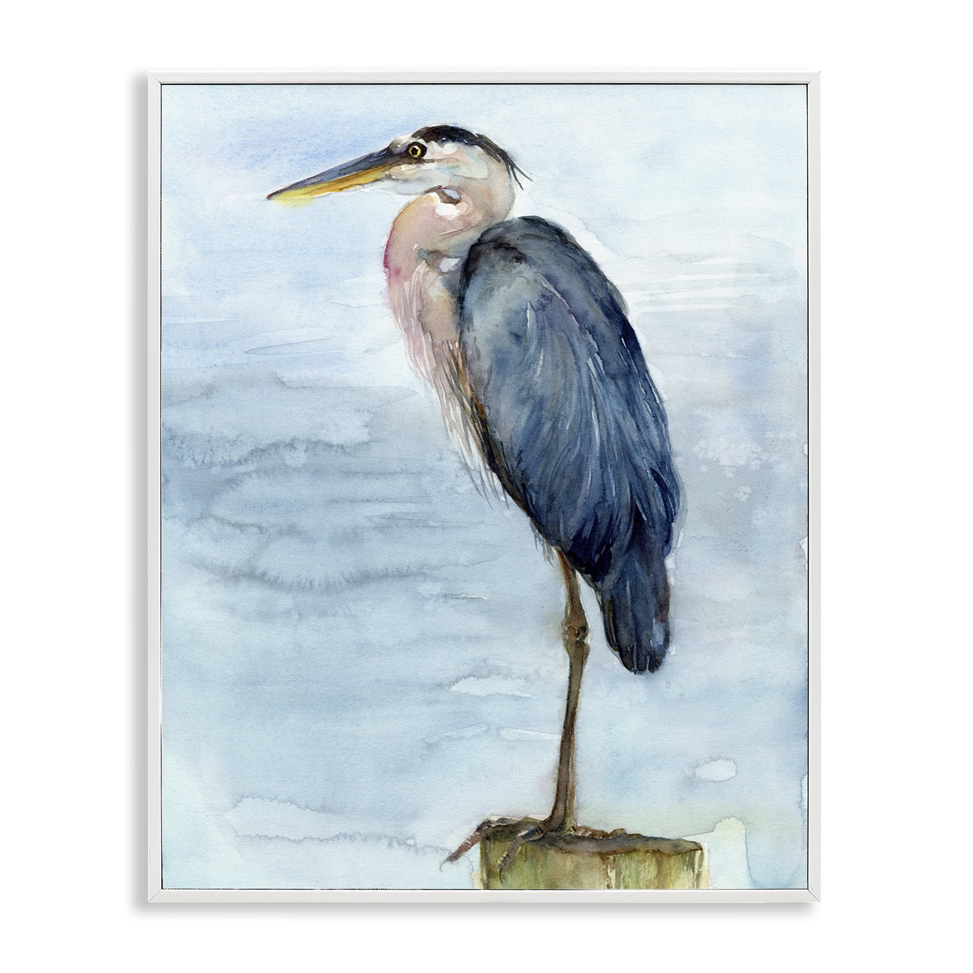 Stupell Industries Blue Heron's Perch Nautical & Beach Painting White Framed Art Print Wall Art, 11 x 14