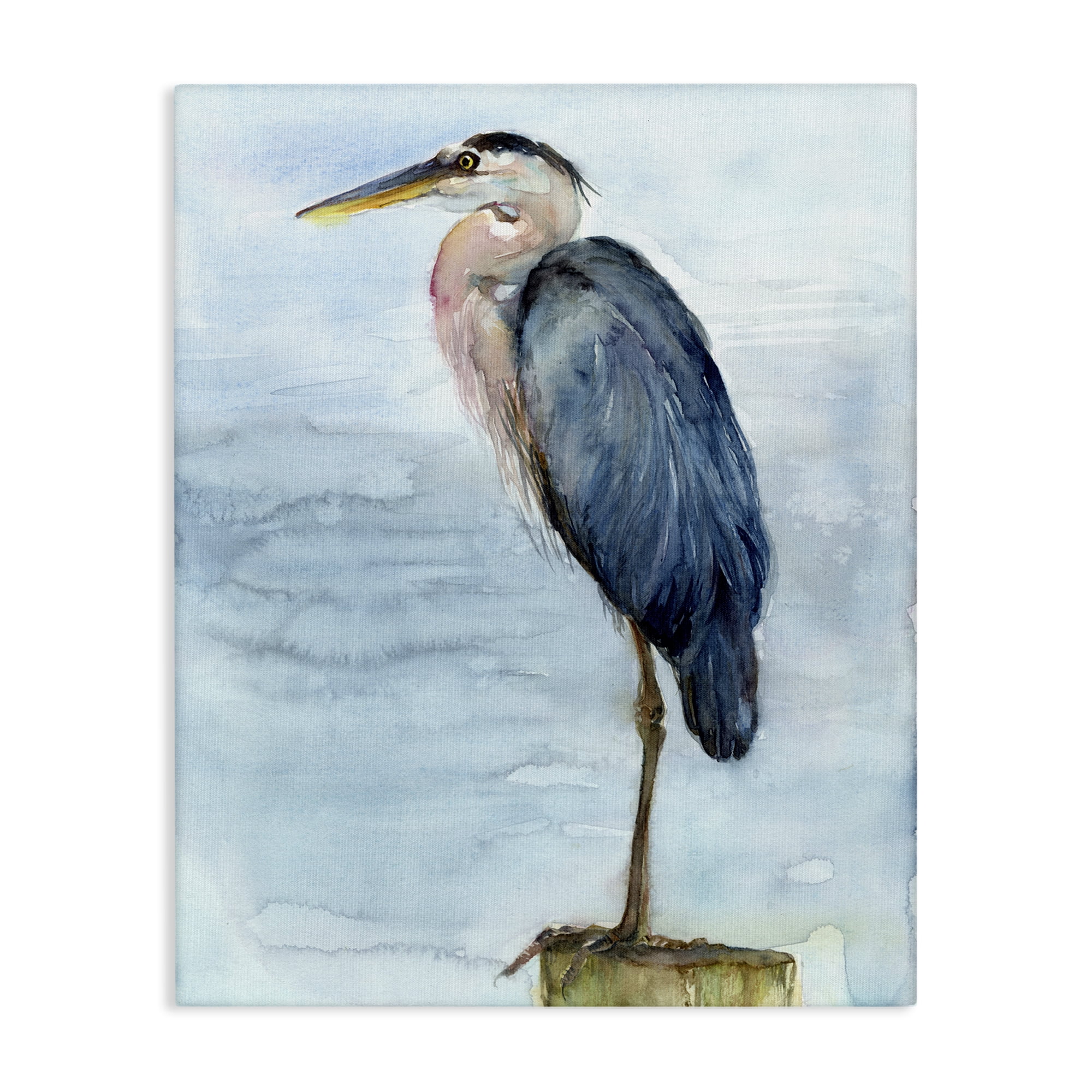 Stupell Industries Blue Heron's Perch Nautical & Beach Painting Wrapped Canvas Art Print Wall Art, 16 x 20