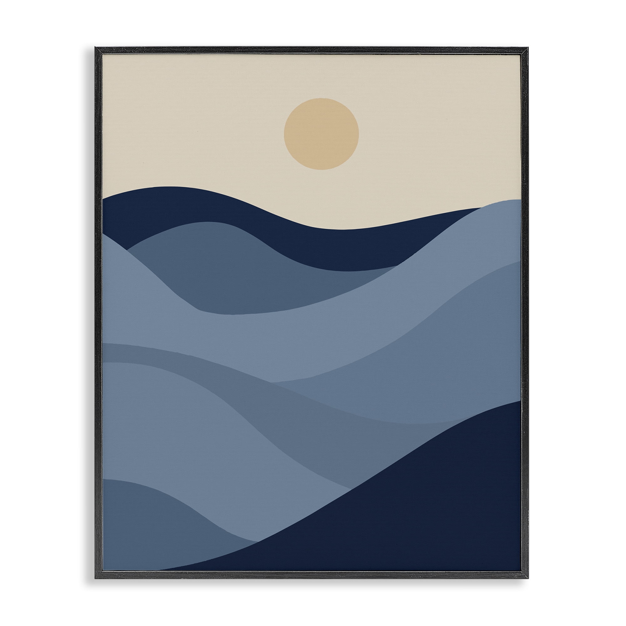 Stupell Industries Blue Hills & Moon Landscape & Nature Painting Black Framed Art Print Wall Art, 11 x 14