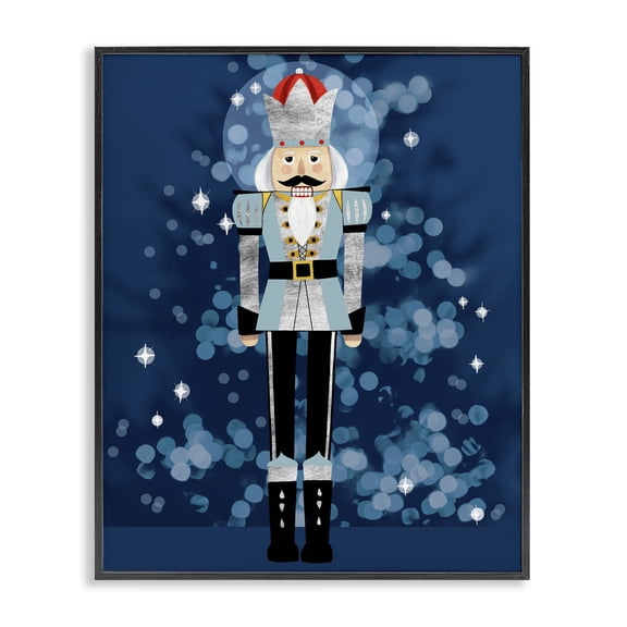 Stupell Industries Blue Holiday Nutcracker Holiday Painting Black Framed Art Print Wall Art, 16 x 20