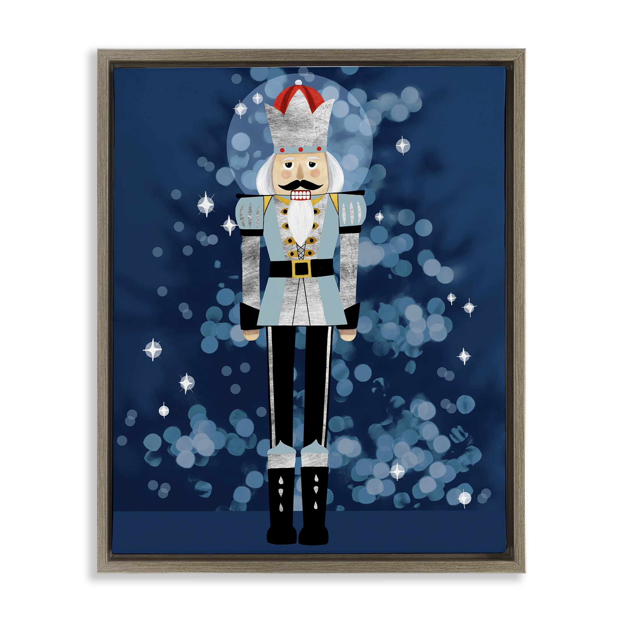 Stupell Industries Blue Holiday Nutcracker Holiday Painting Brown Floater Framed Art Print Wall Art, 25 x 31