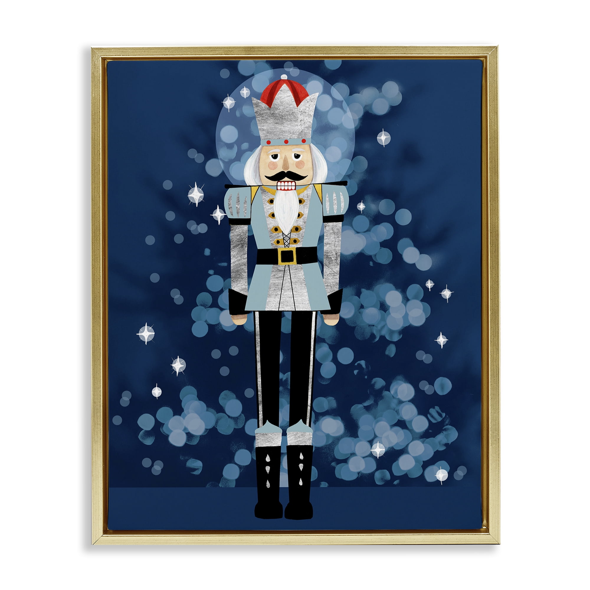 Stupell Industries Blue Holiday Nutcracker Holiday Painting Gold Floater Framed Art Print Wall Art, 25 x 31