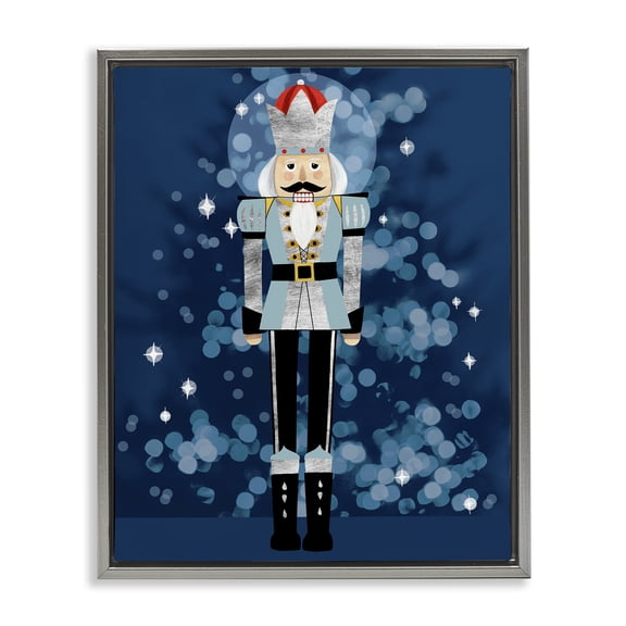 Stupell Industries Blue Holiday Nutcracker Holiday Painting Gray Floater Framed Art Print Wall Art, 17 x 21