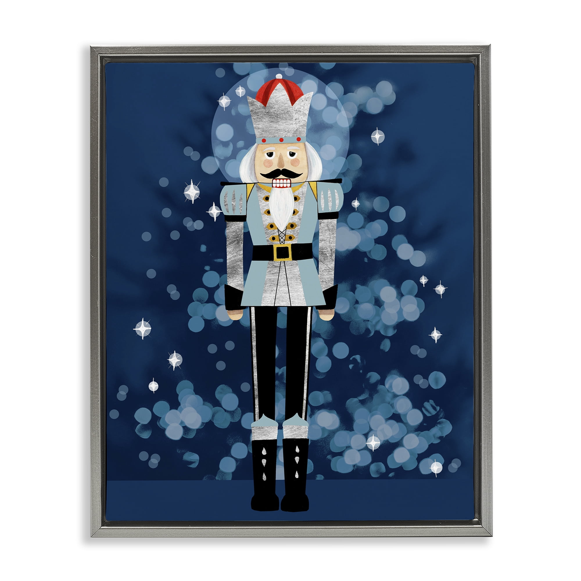 Stupell Industries Blue Holiday Nutcracker Holiday Painting Gray Floater Framed Art Print Wall Art, 25 x 31