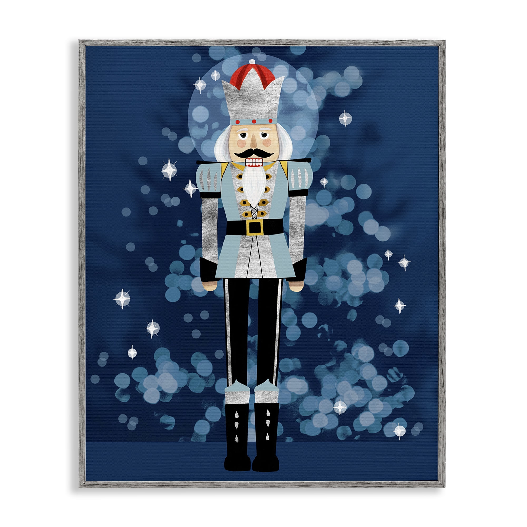 Stupell Industries Blue Holiday Nutcracker Holiday Painting Gray Framed Art Print Wall Art, 24 x 30