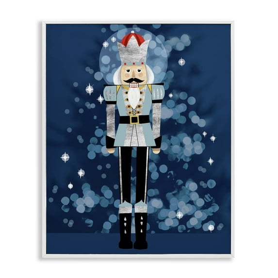 Stupell Industries Blue Holiday Nutcracker Holiday Painting White Framed Art Print Wall Art, 11 x 14