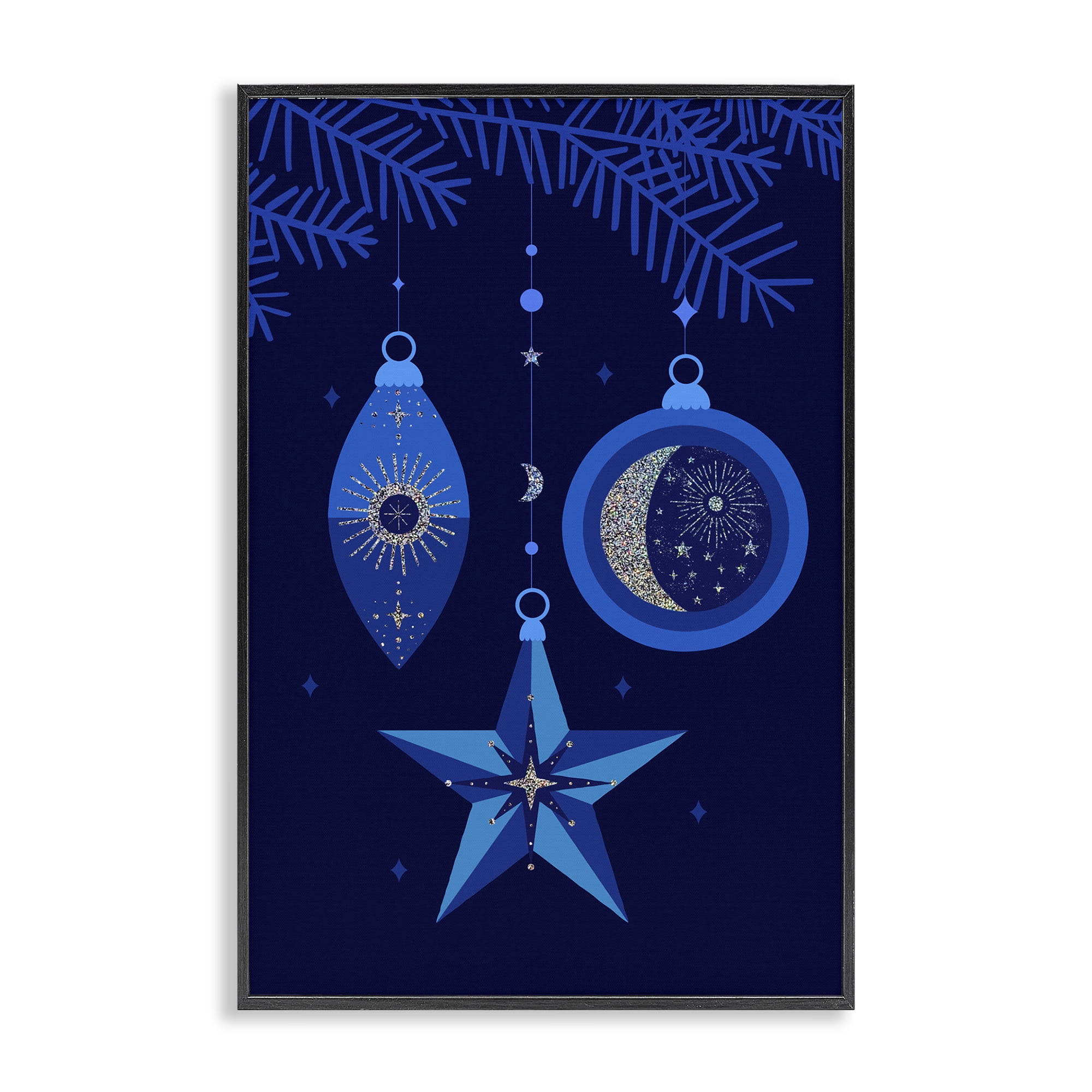 Stupell Industries Blue Holiday Ornaments Holiday Painting Black Framed Art Print Wall Art, 12 x 18