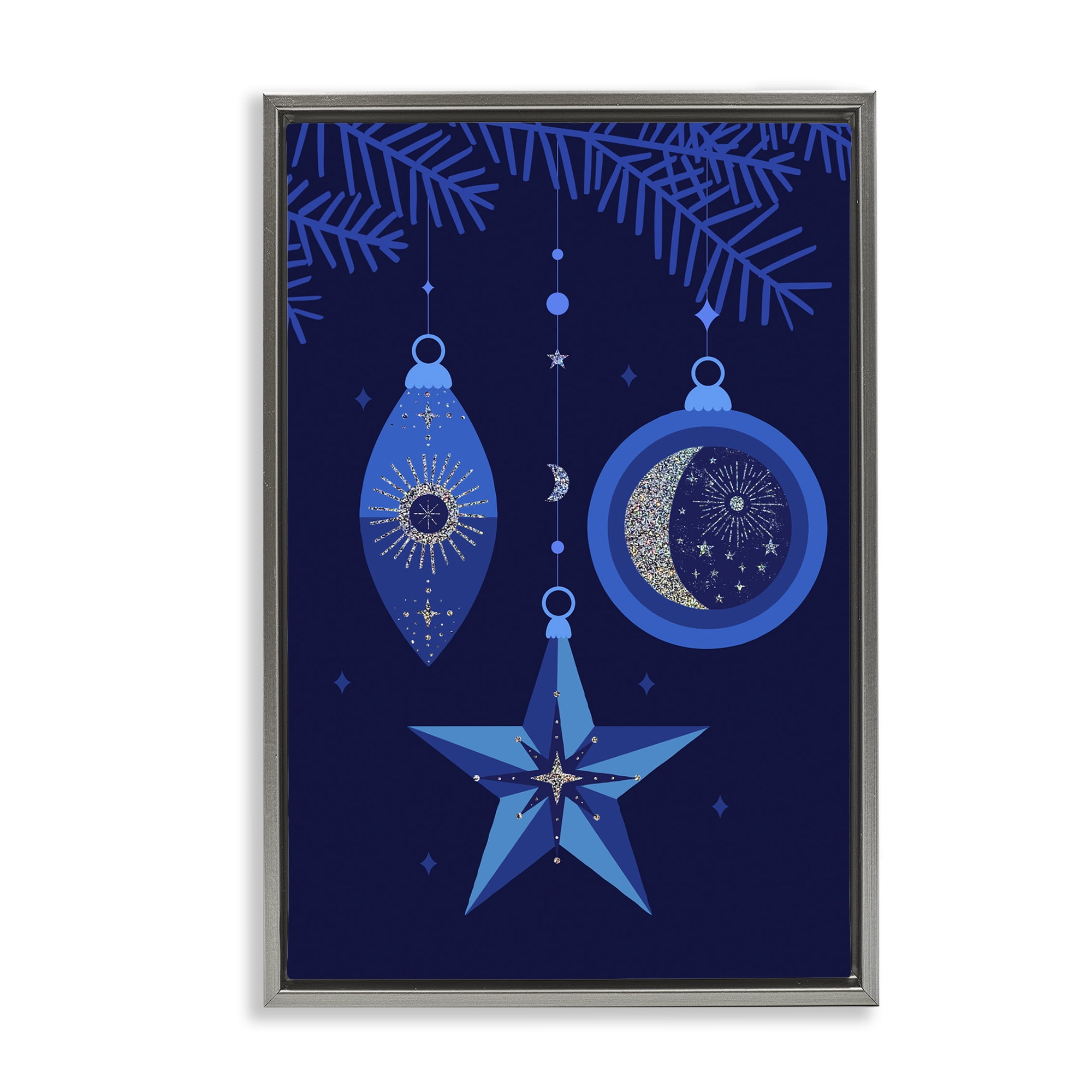 Stupell Industries Blue Holiday Ornaments Holiday Painting Gray Floater Framed Art Print Wall Art, 17 x 25