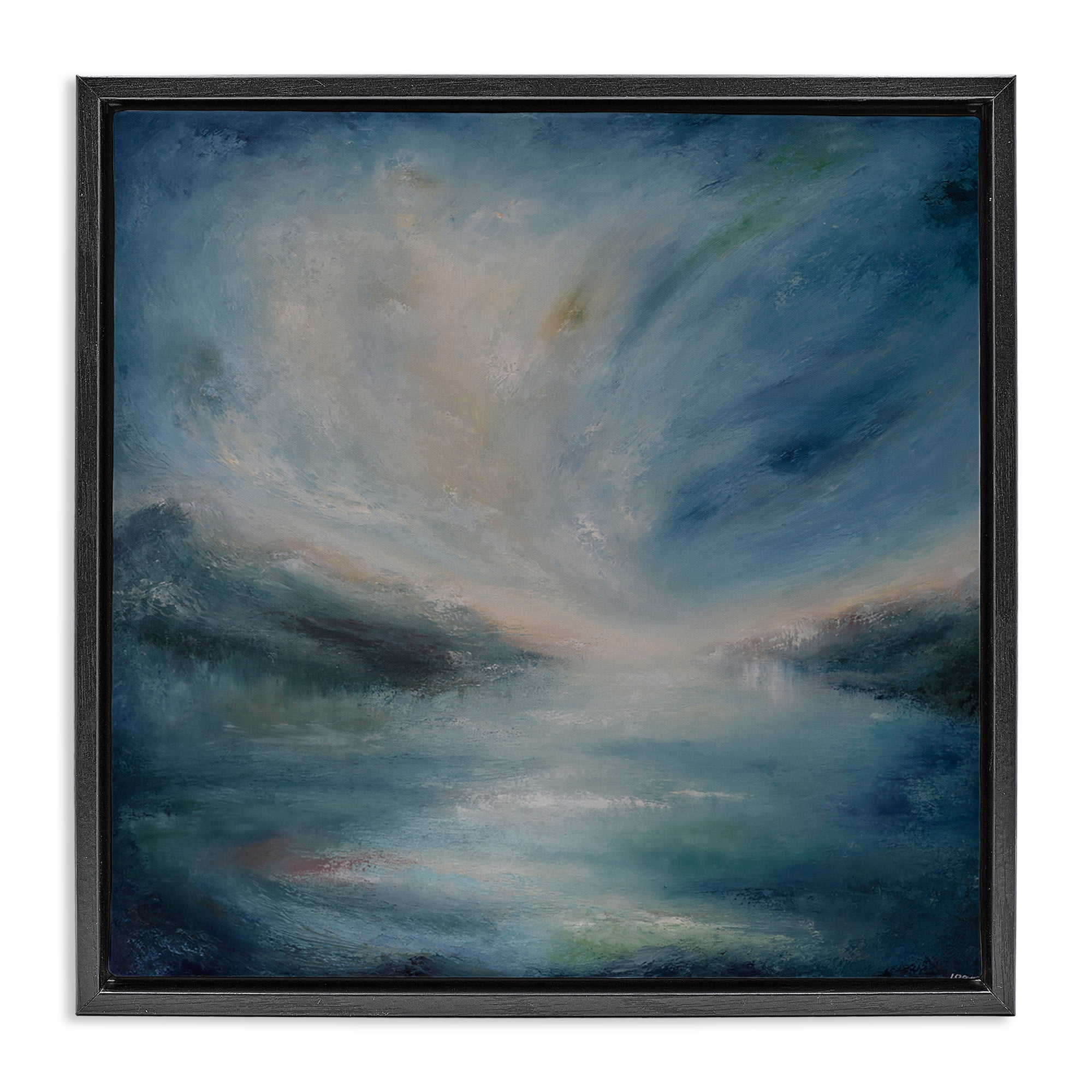 Stupell Industries Blue Hour Abstract Landscape Abstract Painting Black Floater Framed Canvas Art Print Wall Art, 25 x 25