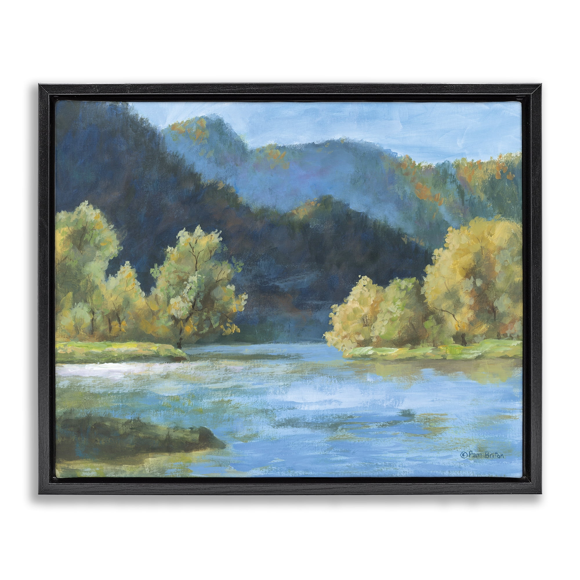 Stupell Industries Blue Hued Mountains Landscape & Nature Painting Black Floater Framed Canvas Art Print Wall Art, 31 x 25