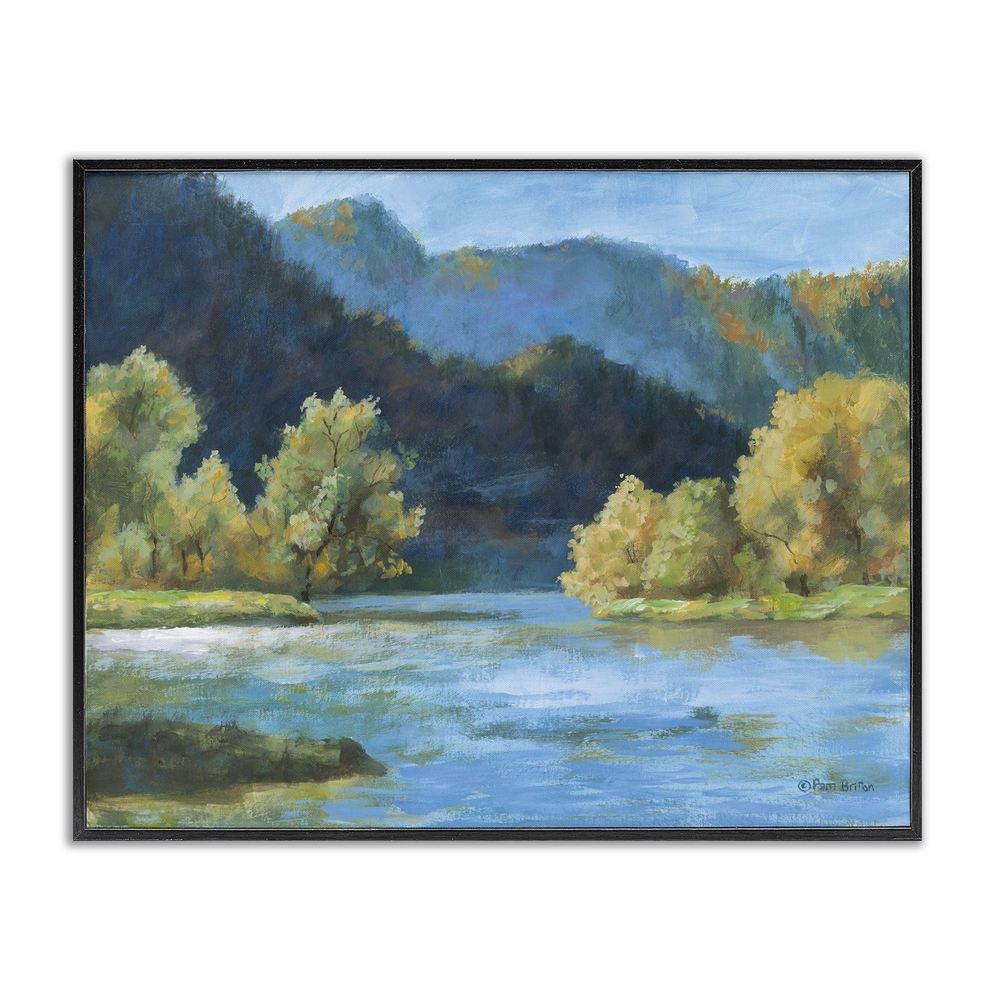 Stupell Industries Blue Hued Mountains Landscape & Nature Painting Black Framed Art Print Wall Art, 20 x 16