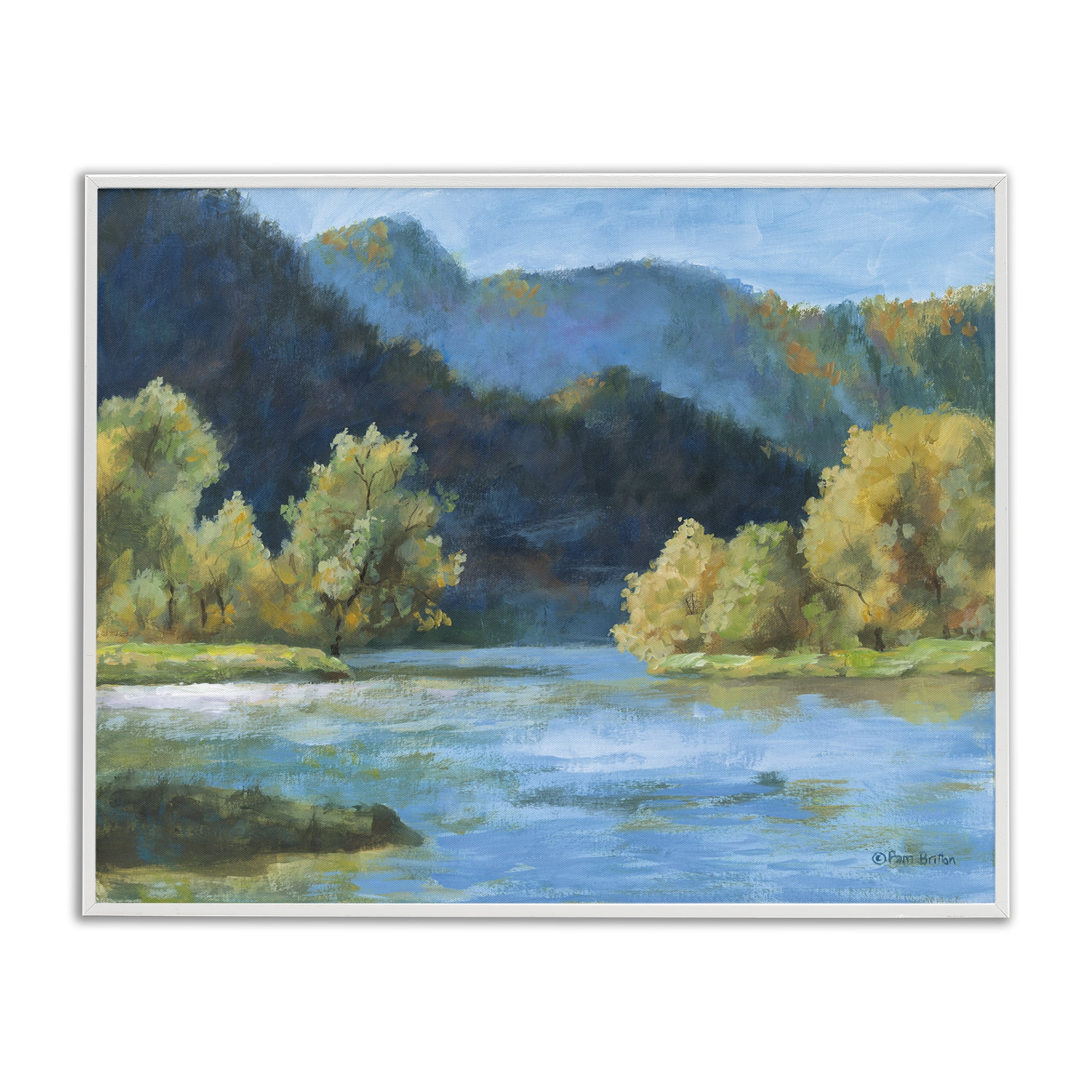 Stupell Industries Blue Hued Mountains Landscape & Nature Painting White Framed Art Print Wall Art, 30 x 24