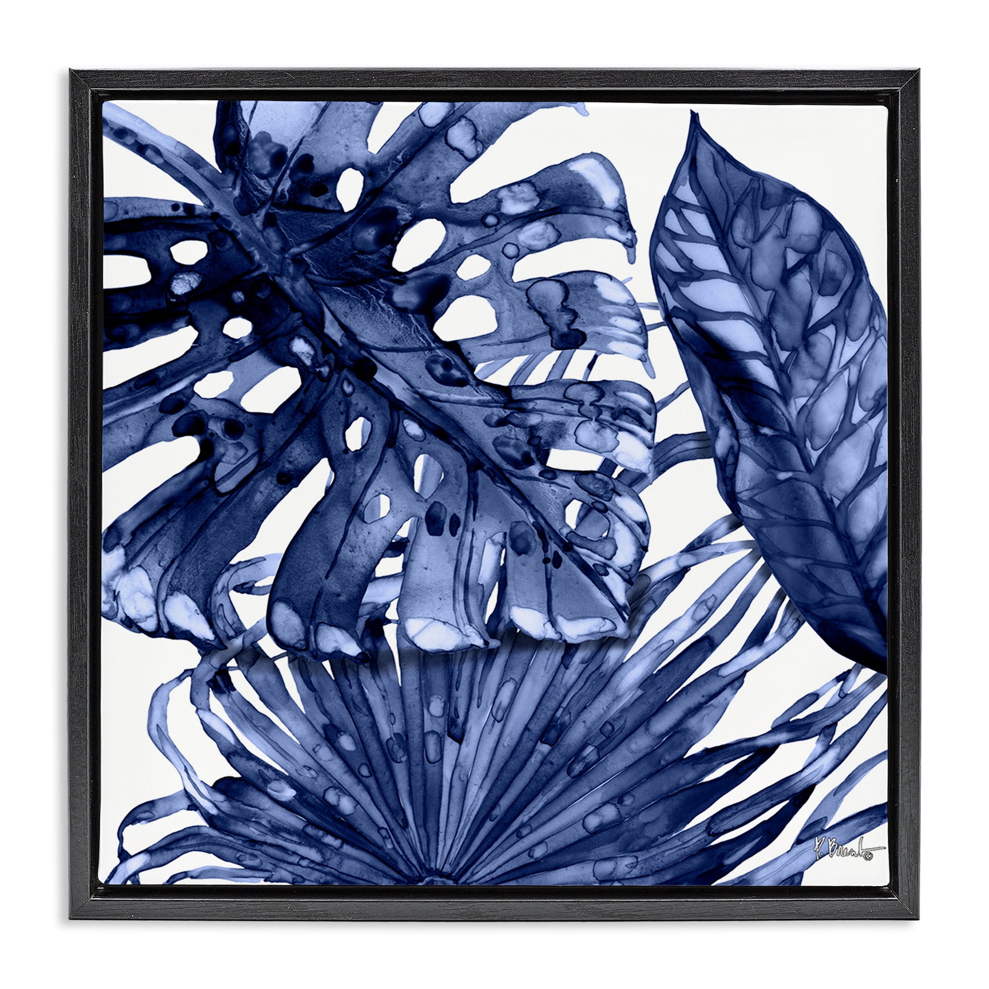 Stupell Industries Blue Hued Palms Botanical & Floral Painting Black Floater Framed Canvas Art Print Wall Art, 25 x 25