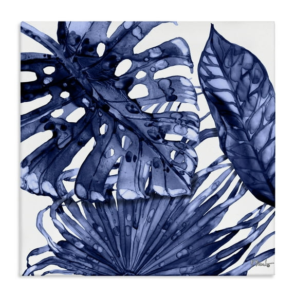 Stupell Industries Blue Hued Palms Botanical & Floral Painting Gallery Wrapped Canvas Art Print Wall Art, 17 x 17