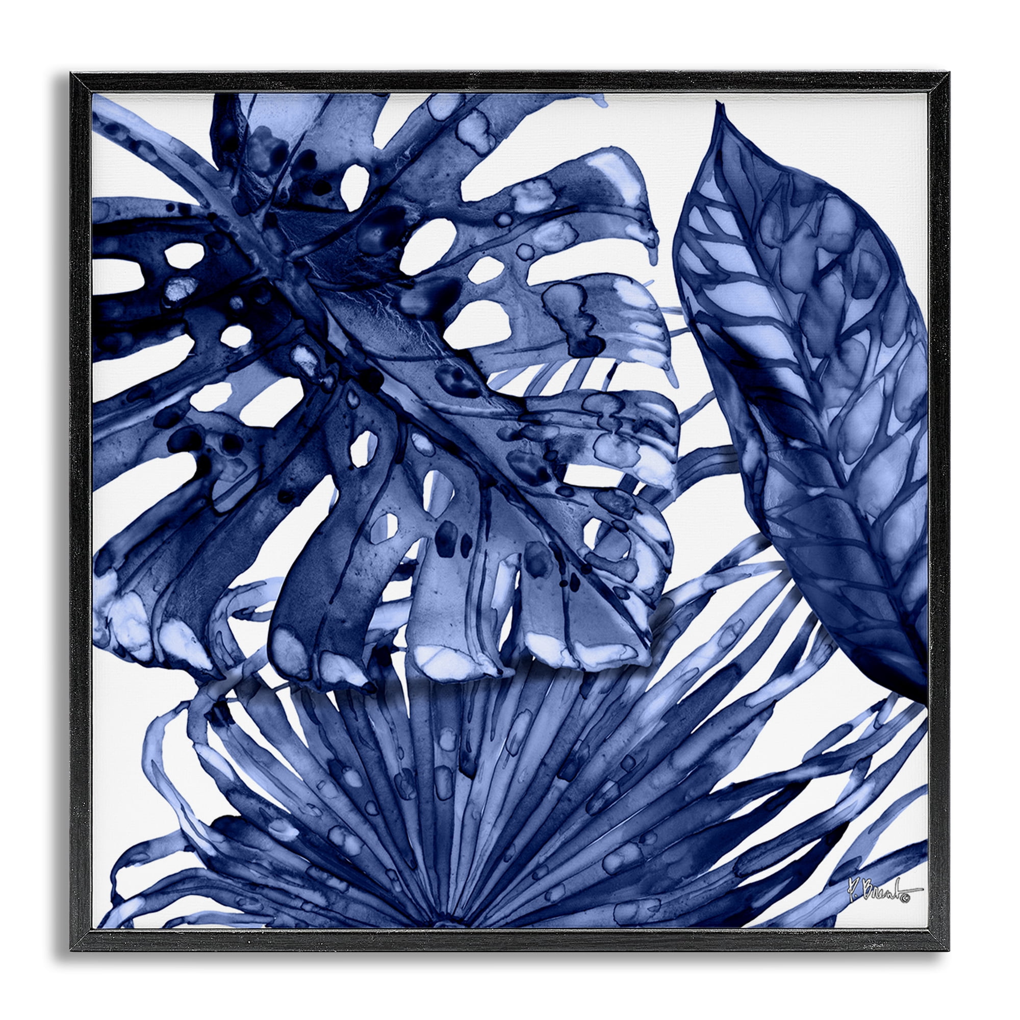 Stupell Industries Blue Hued Palms Botanical & Floral Painting Gray Framed Art Print Wall Art, 24 x 24