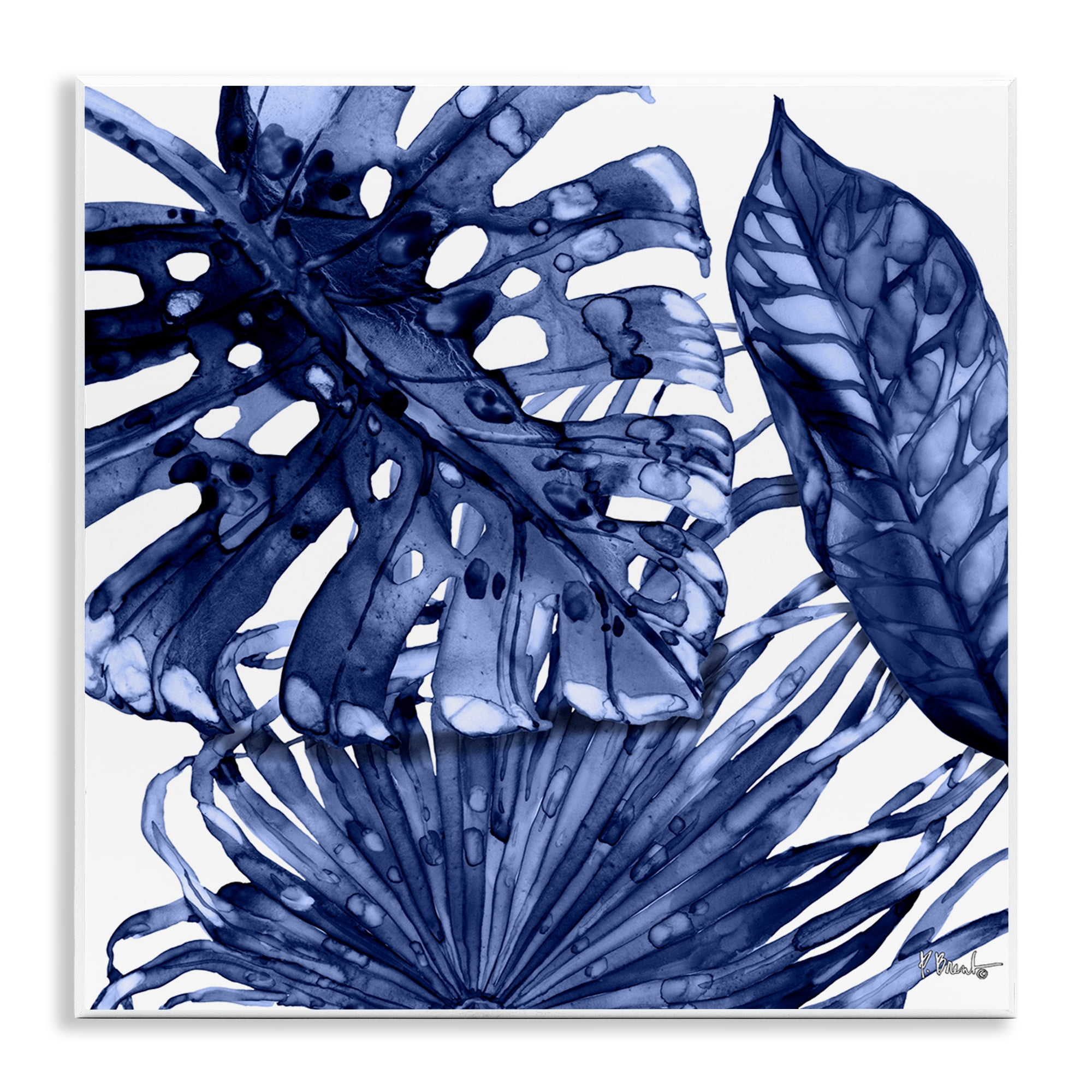 Blue Botanical Palm Leaves Art Print on MDF Wood, 12 x 12