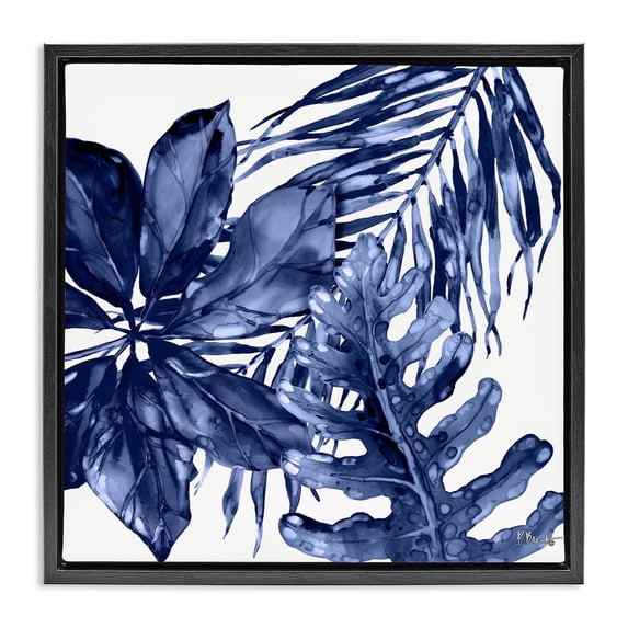 Stupell Industries Blue Hued Plant Leaves Botanical & Floral Painting Black Floater Framed Canvas Art Print Wall Art, 18 x 18