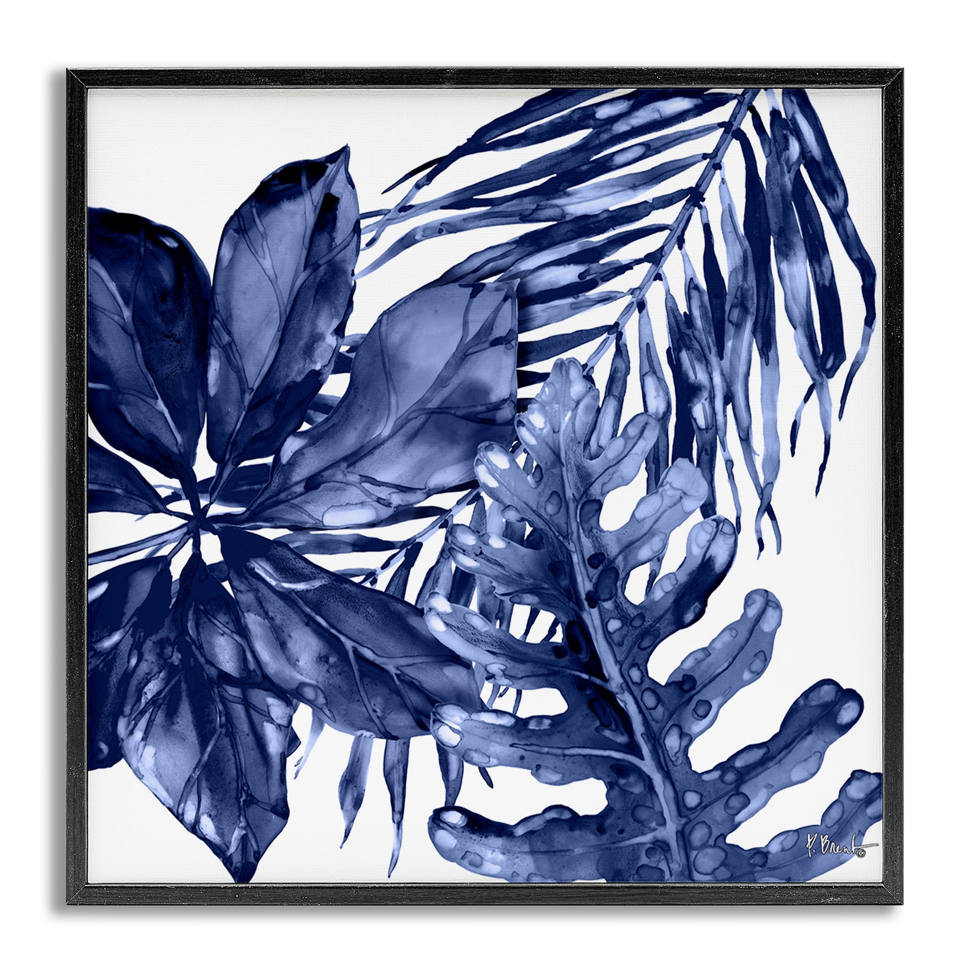 Stupell Industries Blue Hued Plant Leaves Botanical & Floral Painting Gray Framed Art Print Wall Art, 12 x 12