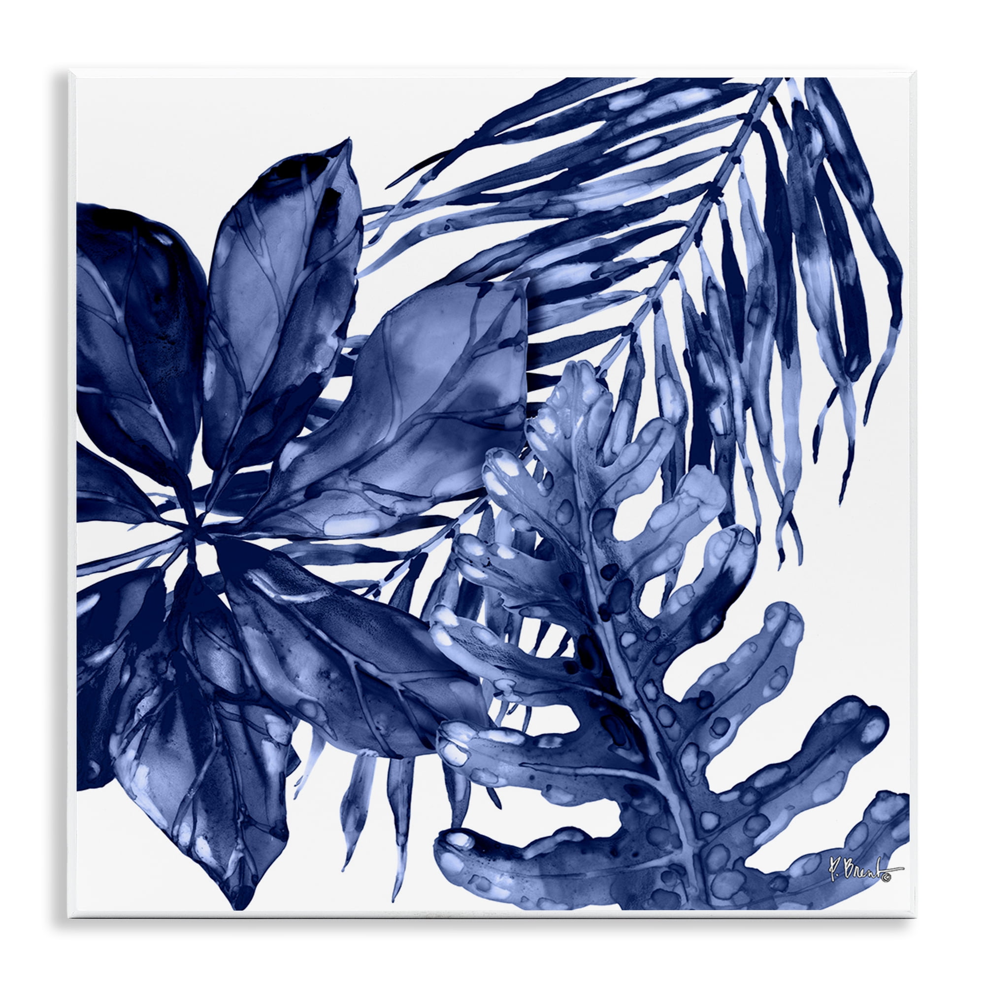 Stupell Industries Blue Hued Plant Leaves Botanical & Floral Painting Unframed Art Print Wall Art, 12 x 12