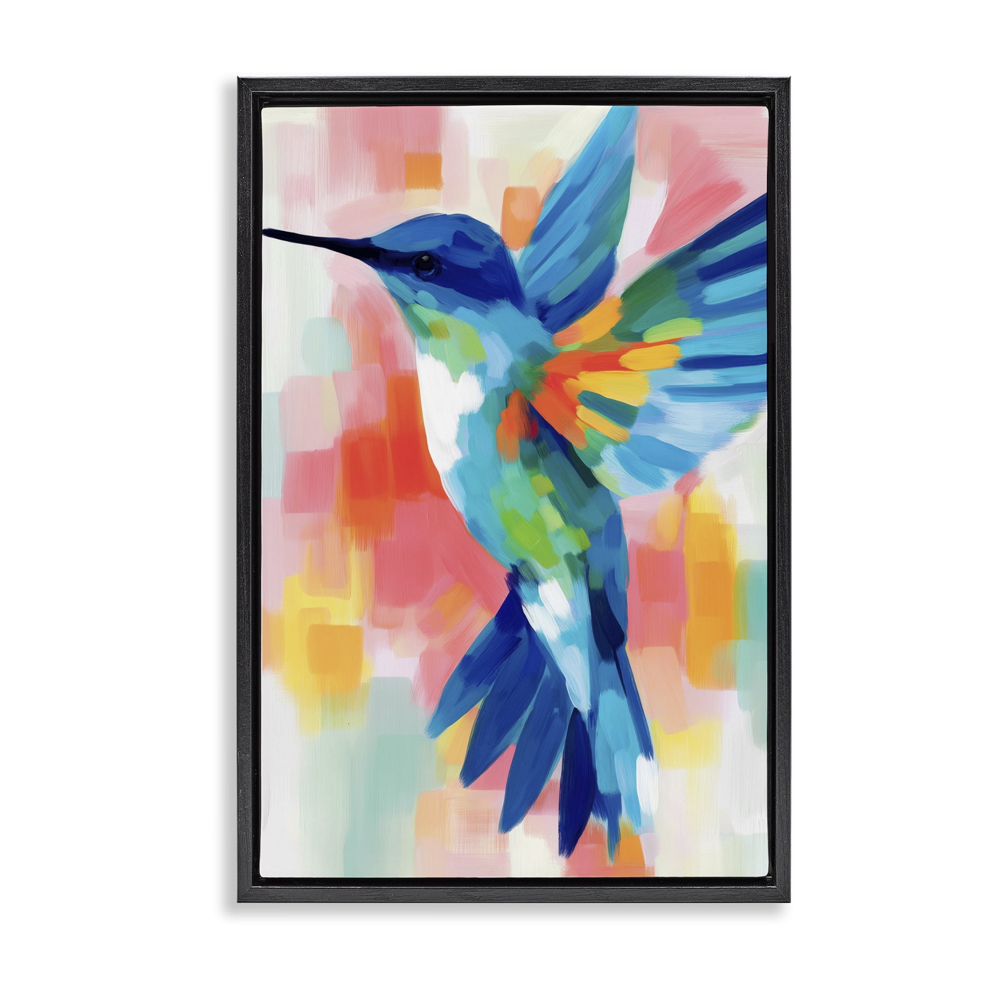 Stupell Industries Blue Hummingbird in Flight Black Framed Floater Canvas Wall Art, design by Chromatic Storm Studio
