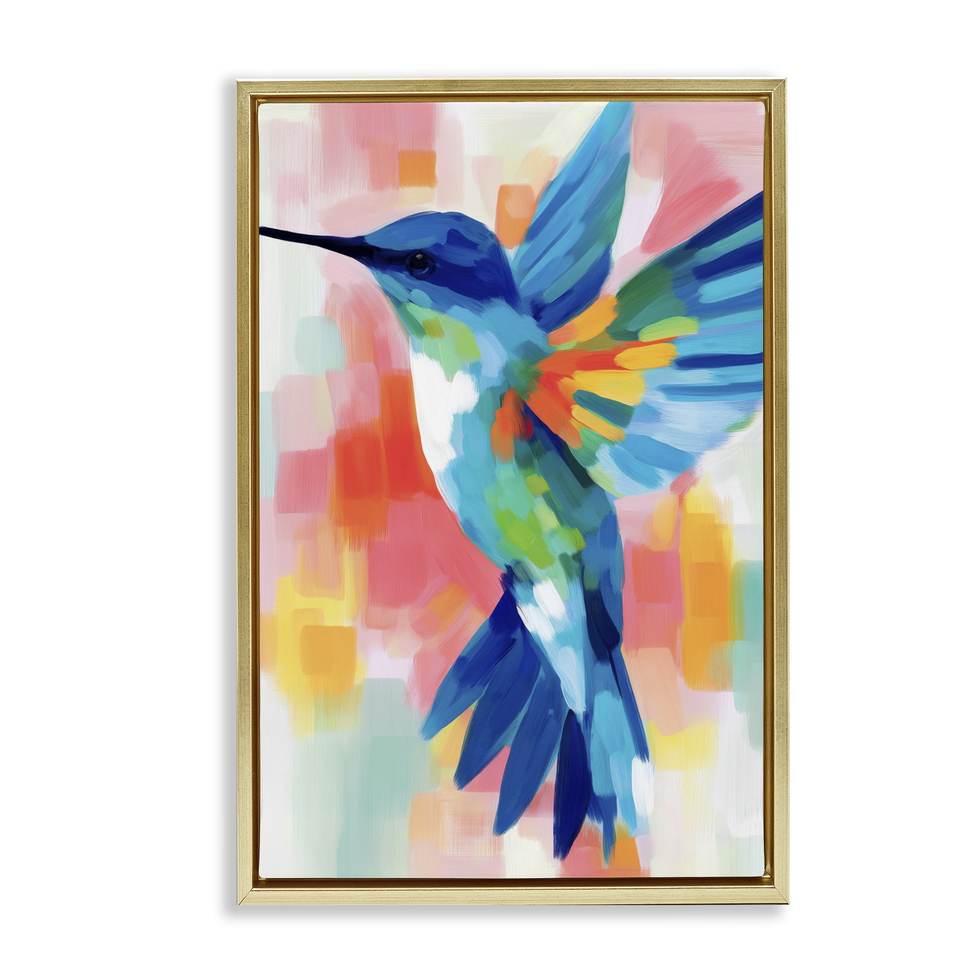Stupell Industries Blue Hummingbird in Flight Gold Framed Floater Canvas Wall Art, design by Chromatic Storm Studio