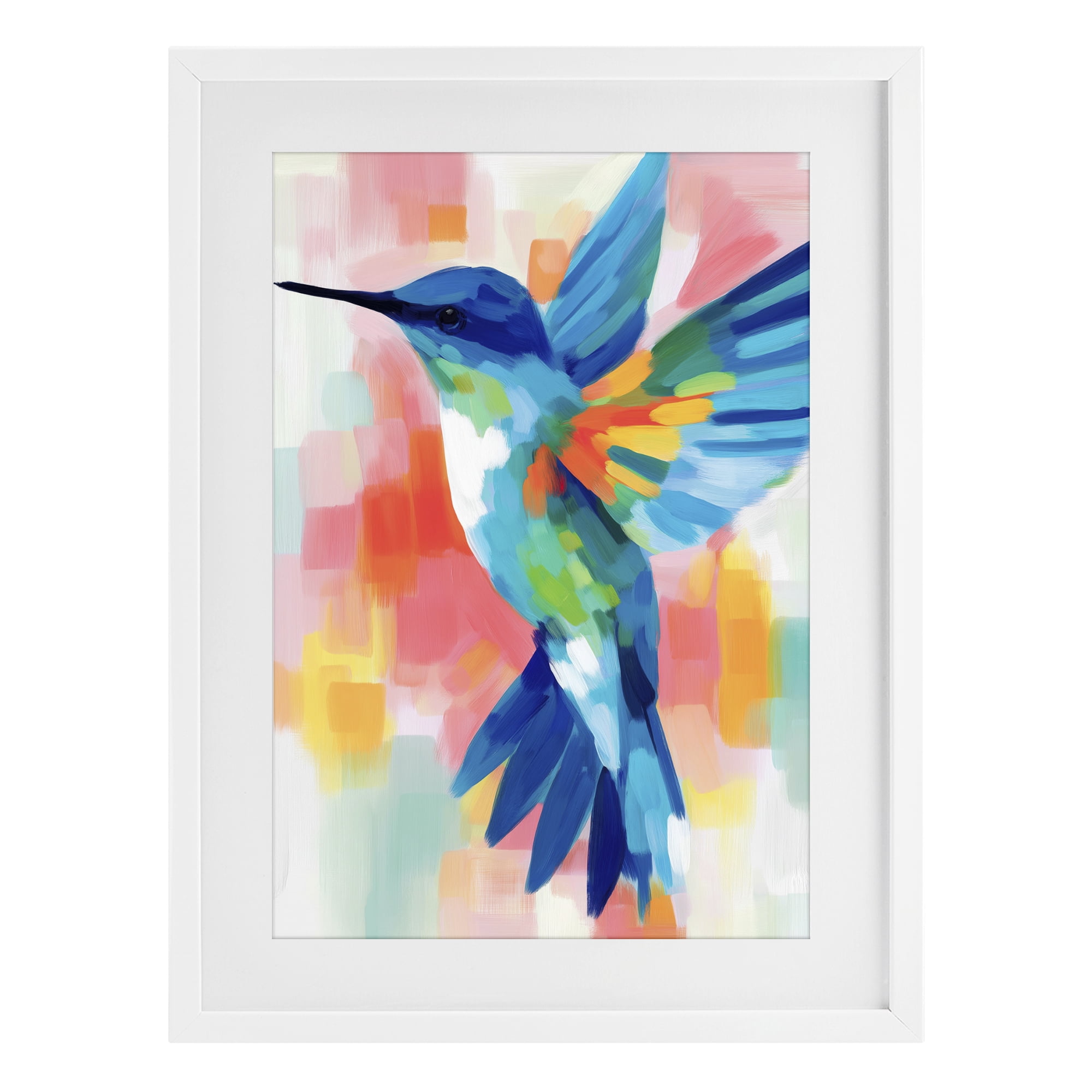 Stupell Industries Blue Hummingbird in Flight White Framed Print Under Glass, design by Chromatic Storm Studio