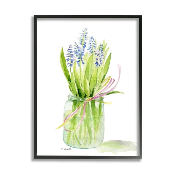 Stupell Industries Blue Hyacinth Flower Arrangement Classic Canning Jar Black Framed, 16 x 20, Design by Melissa Hyatt LLC