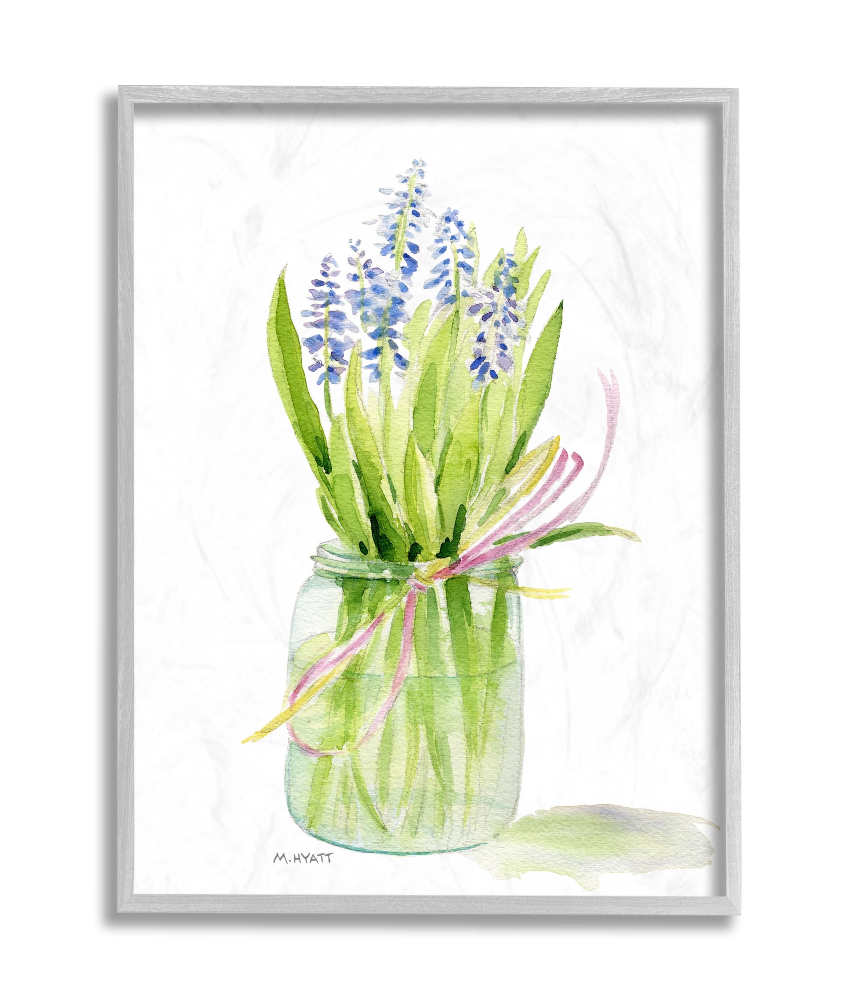 Stupell Industries Blue Hyacinth Flower Arrangement Classic Canning Jar Grey Framed, 16 x 20, Design by Melissa Hyatt LLC