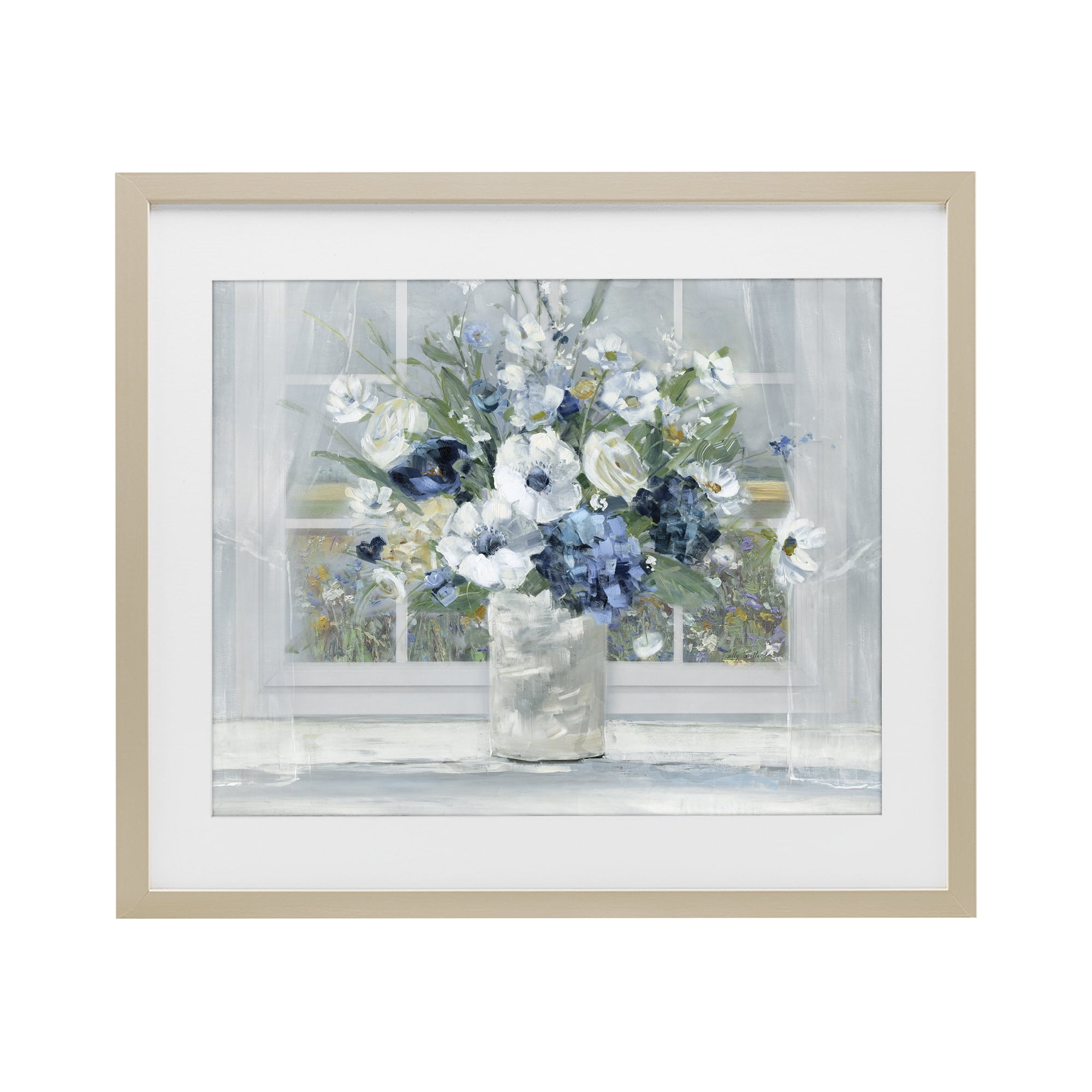 Stupell Industries Blue Hydrangea & Anemone Bouquet Birch Framed Print Under Glass, design by Sally Swatland