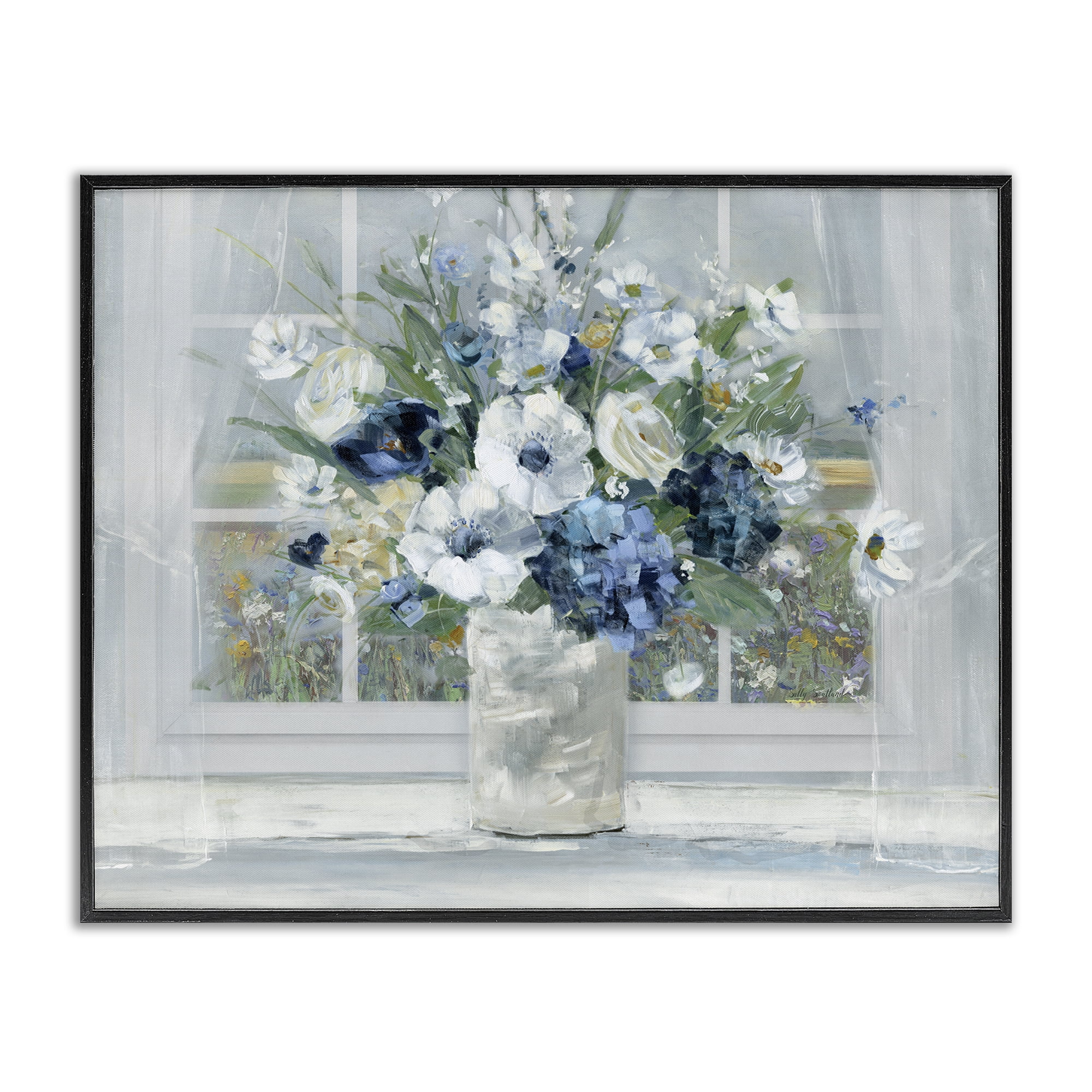 Stupell Industries Blue Hydrangea & Anemone Bouquet Black Framed Giclee Art, design by Sally Swatland
