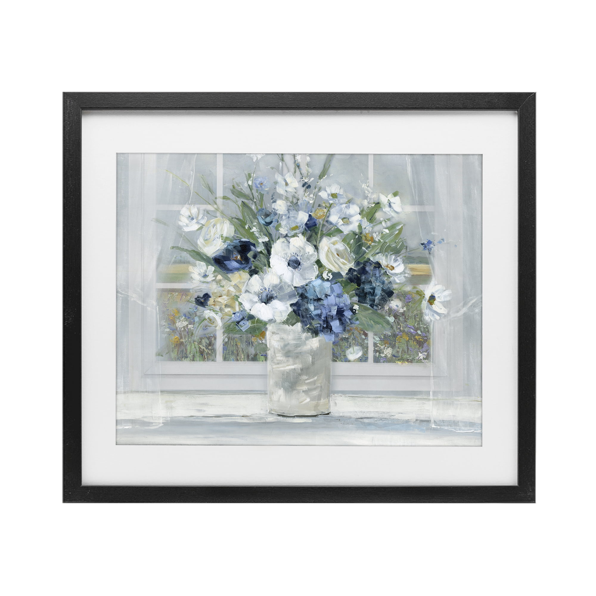 Stupell Industries Blue Hydrangea & Anemone Bouquet Black Framed Print Under Glass, design by Sally Swatland