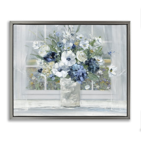 Stupell Industries Victorian Blue Hydrangea & Anemone Bouquet Gray Floating Frame Canvas Art, 21 x 17, by Sally Swatland