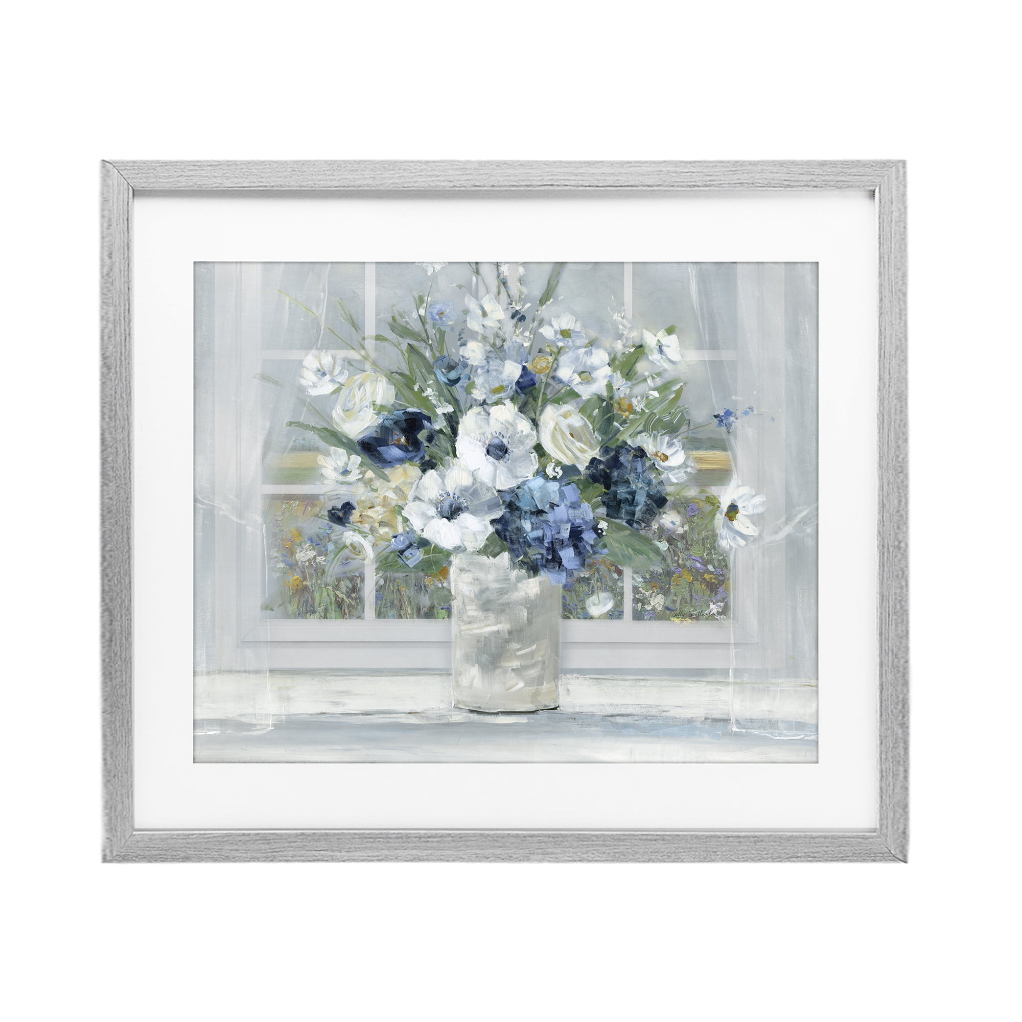Stupell Industries Blue Hydrangea & Anemone Bouquet Gray Framed Print Under Glass, design by Sally Swatland
