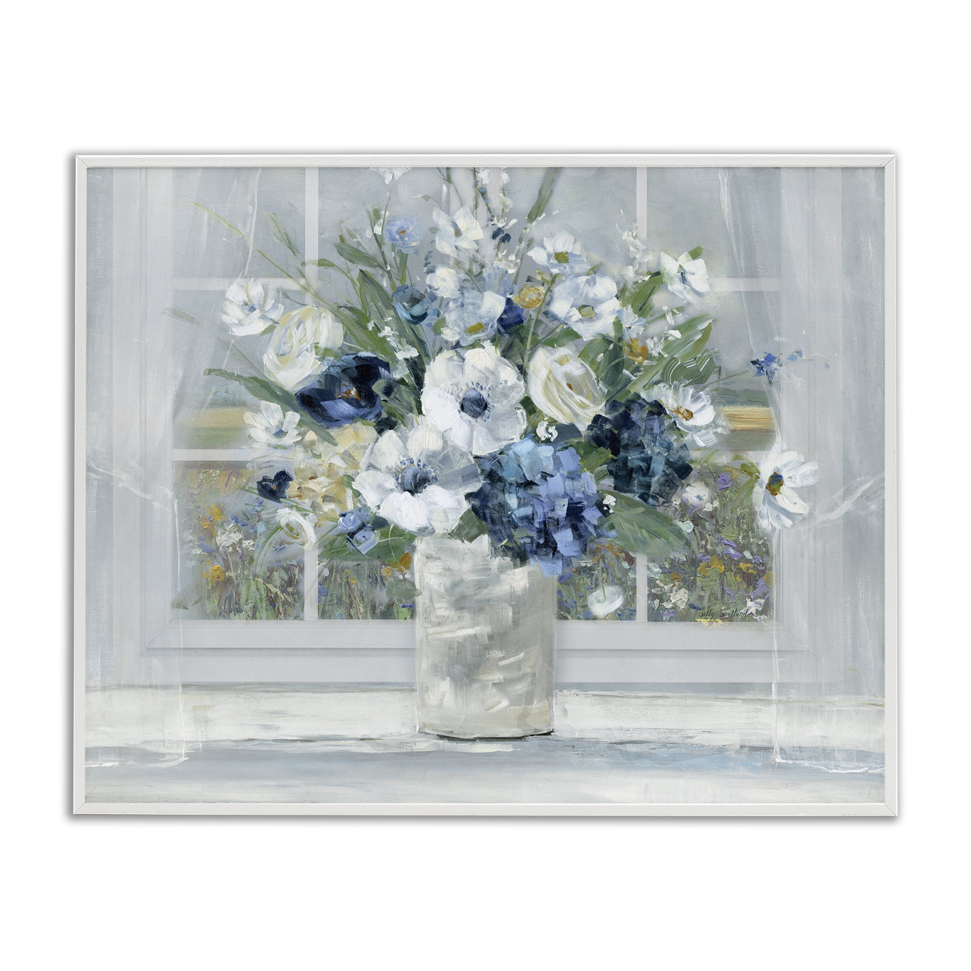 Stupell Industries Blue Hydrangea & Anemone Bouquet White Framed Giclee Art, design by Sally Swatland
