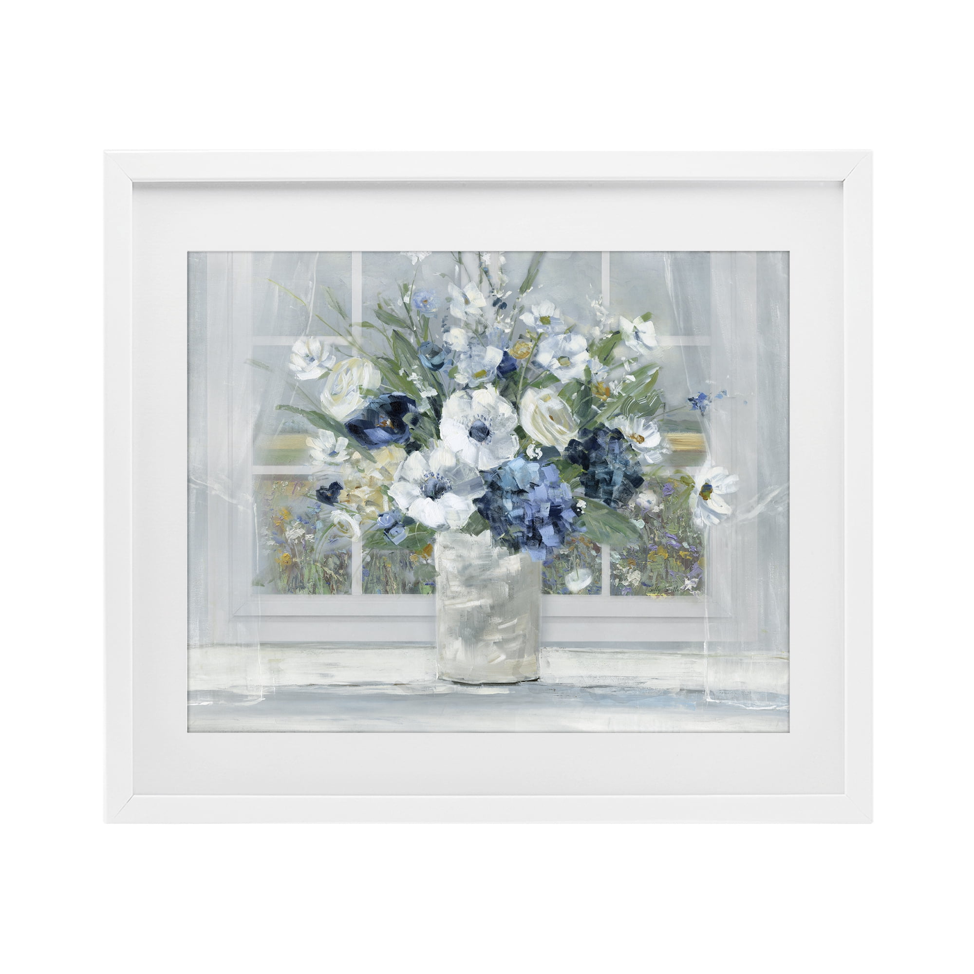 Stupell Industries Blue Hydrangea & Anemone Bouquet White Framed Print Under Glass, design by Sally Swatland