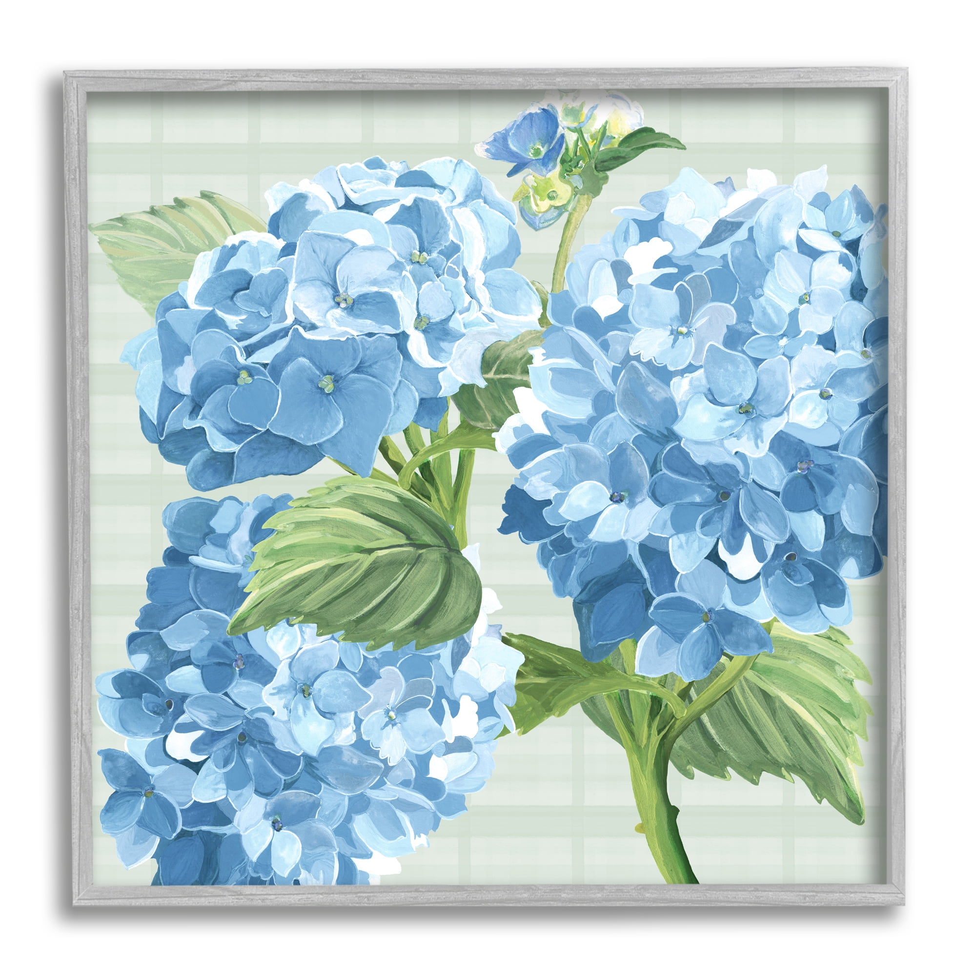 Stupell Industries Blue Hydrangea Blossoms Botanical & Floral Painting Gray Framed Art Print Wall Art, 17 x 17