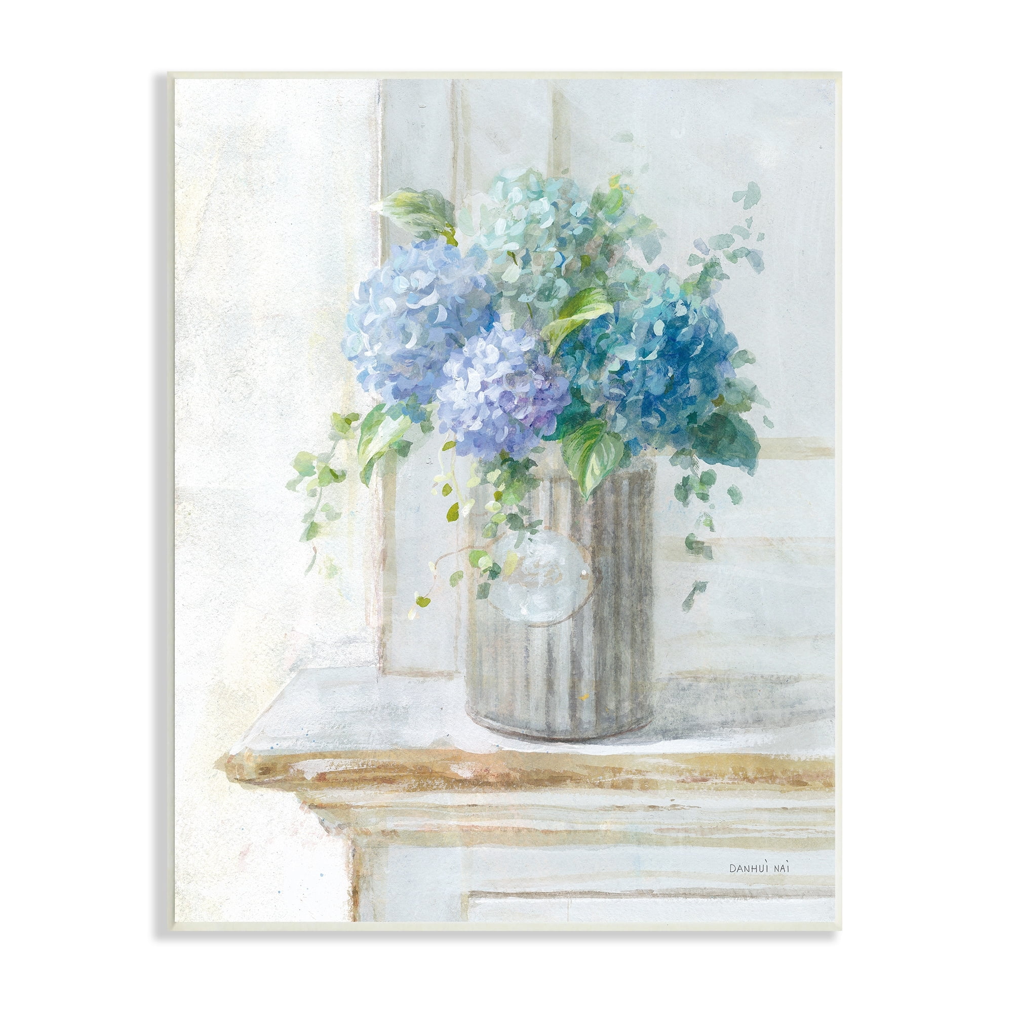 Stupell Industries Blue Hydrangea Bouquet Country Milk Tin Floral Painting, 13 x 19,Design by Danhui Nai