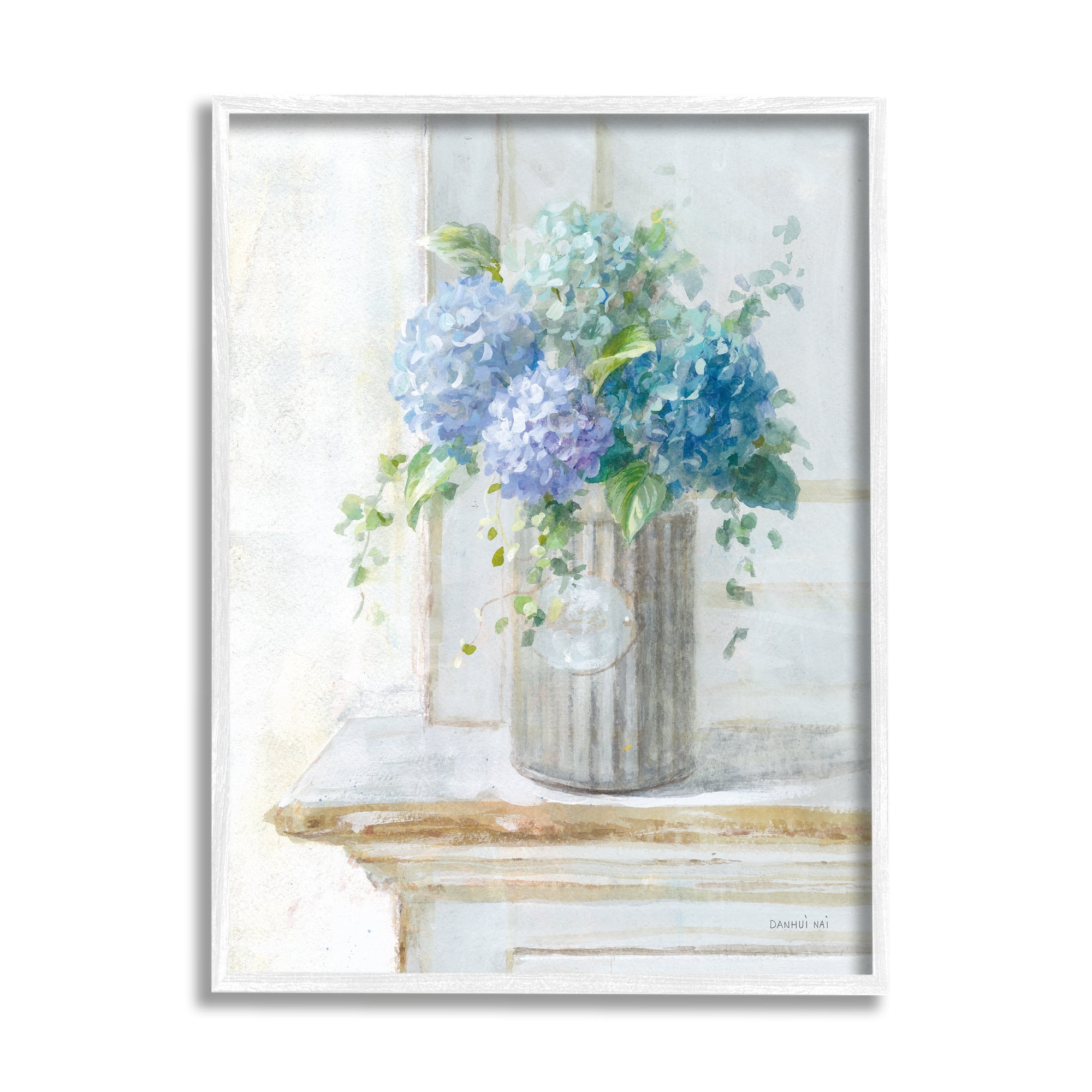 Stupell Industries Blue Hydrangea Bouquet Country Milk Tin Floral Painting, 16 x 20,Design by Danhui Nai