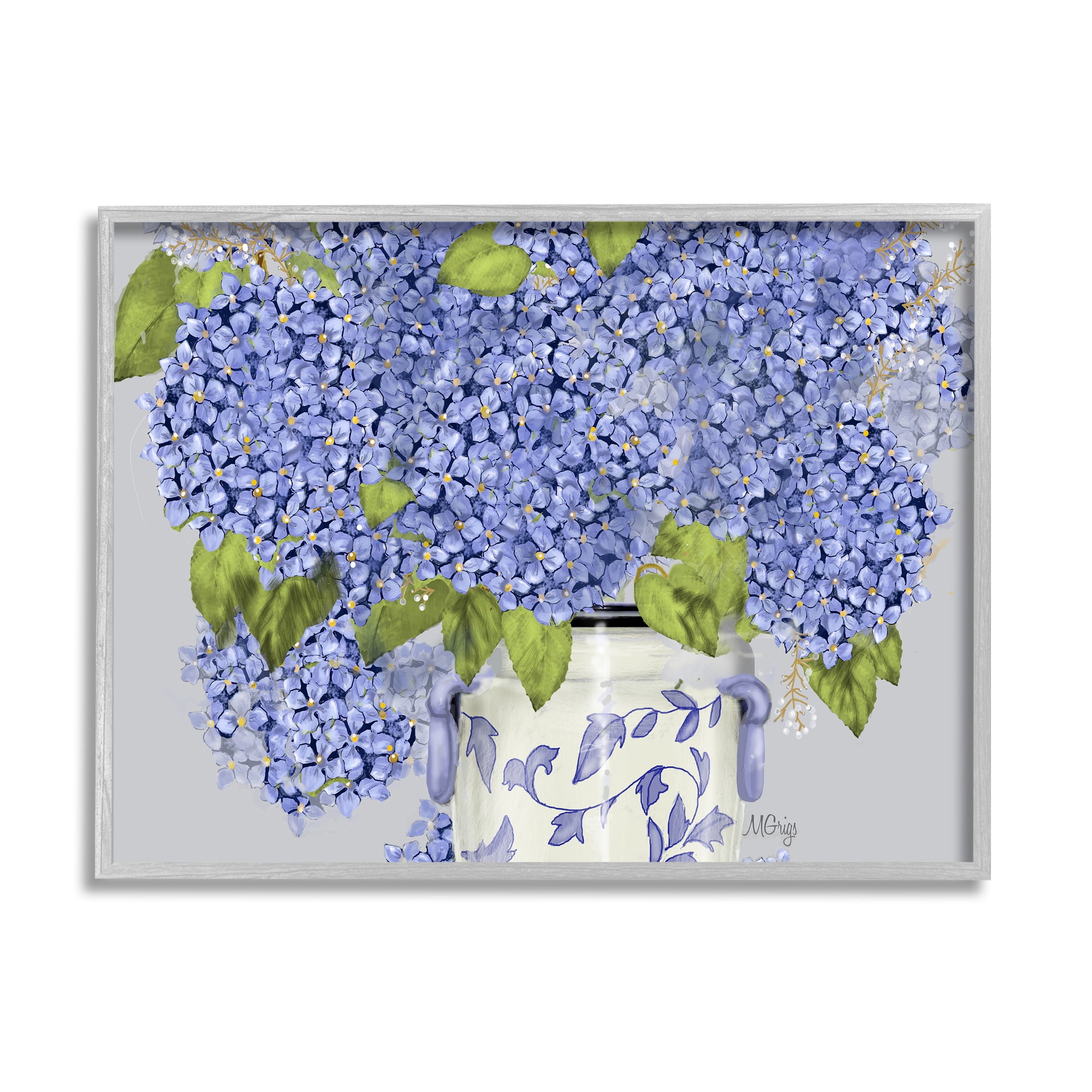 Stupell Industries Blue Hydrangea Bunches Ornate Patterned Vase Still Life, 20 x 16, Design by Maureen Grigs