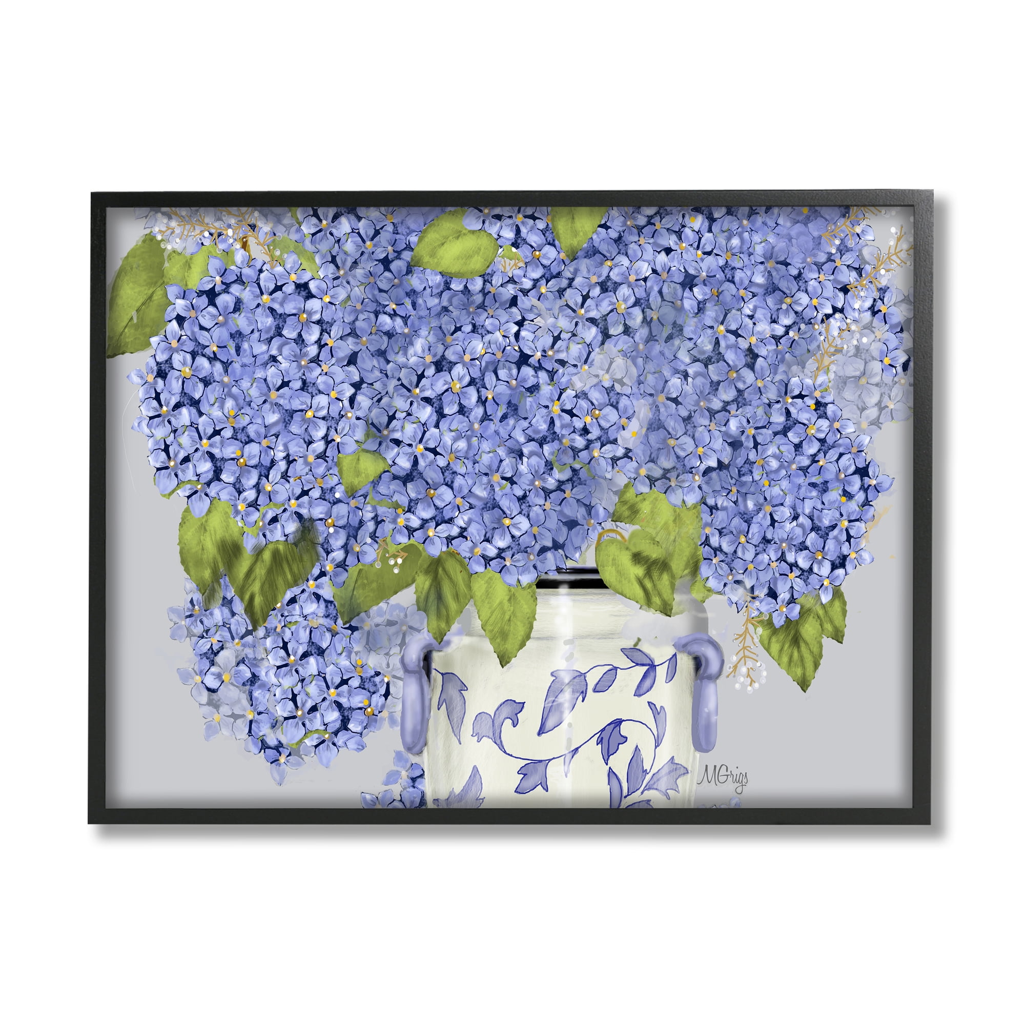 Stupell Industries Blue Hydrangea Bunches Ornate Patterned Vase Still Life, 20 x 16, Design by Maureen Grigs