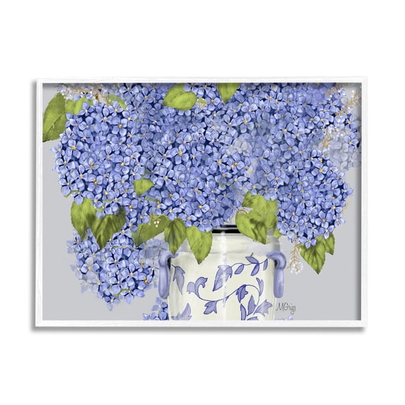 Stupell Industries Blue Hydrangea Bunches Ornate Patterned Vase Still Life, 30 x 24, Design by Maureen Grigs
